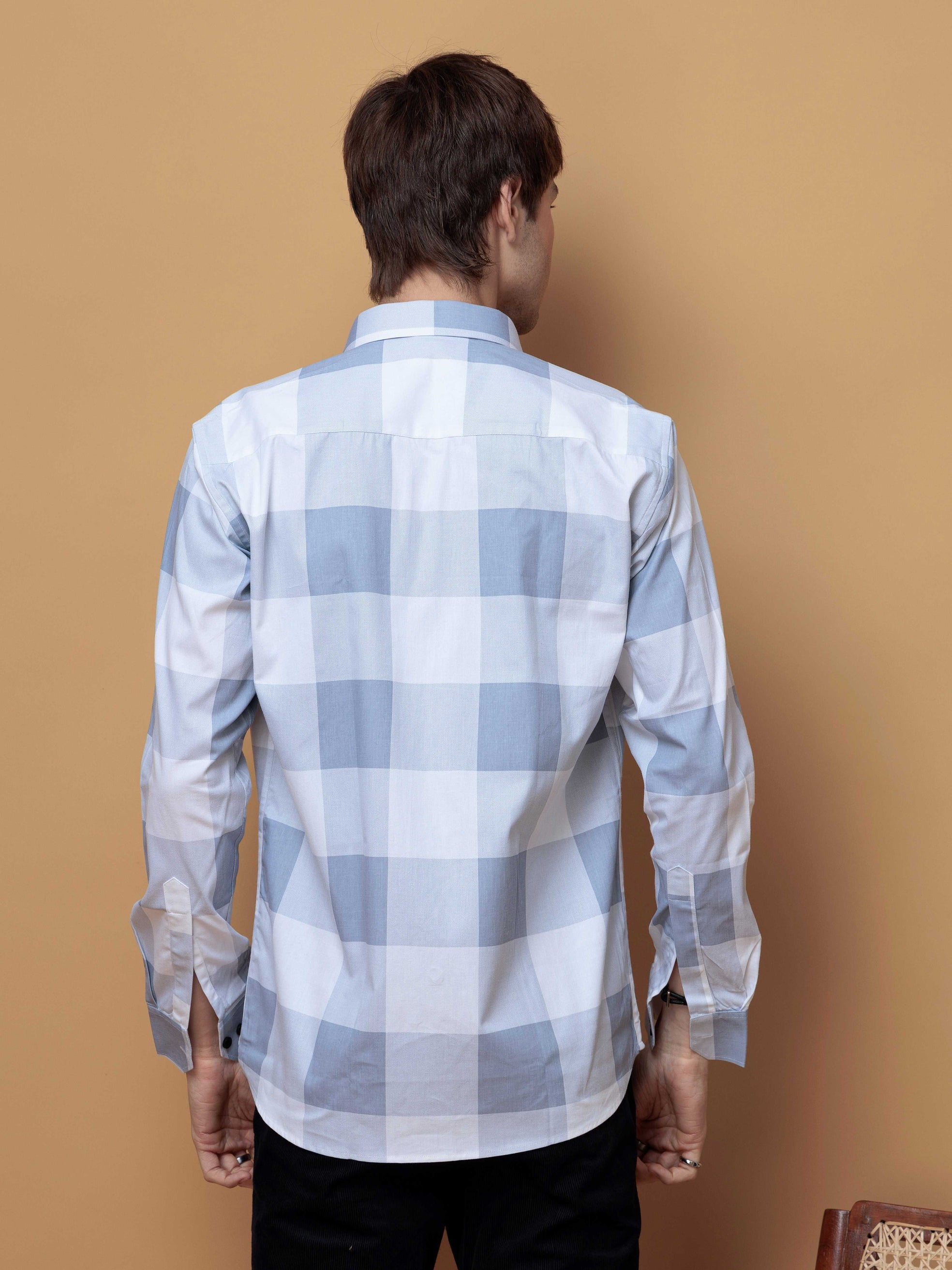 FOOMER GREY CHECKED COTTON CASUAL SHIRT FOR MEN'S