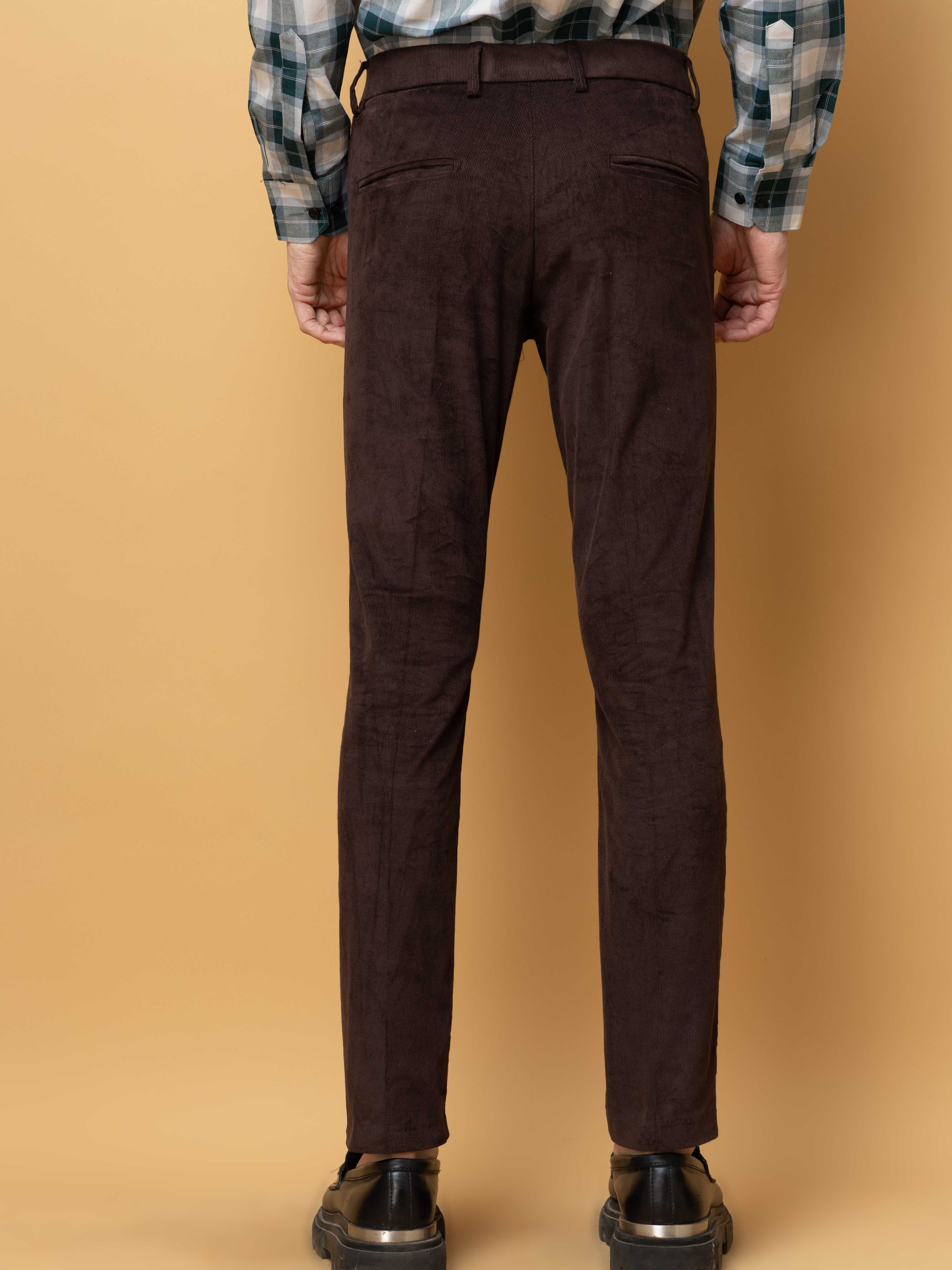 CHOCOLATE CORDUROY RELAXED FIT TROUSERS FOR MEN&#39;S