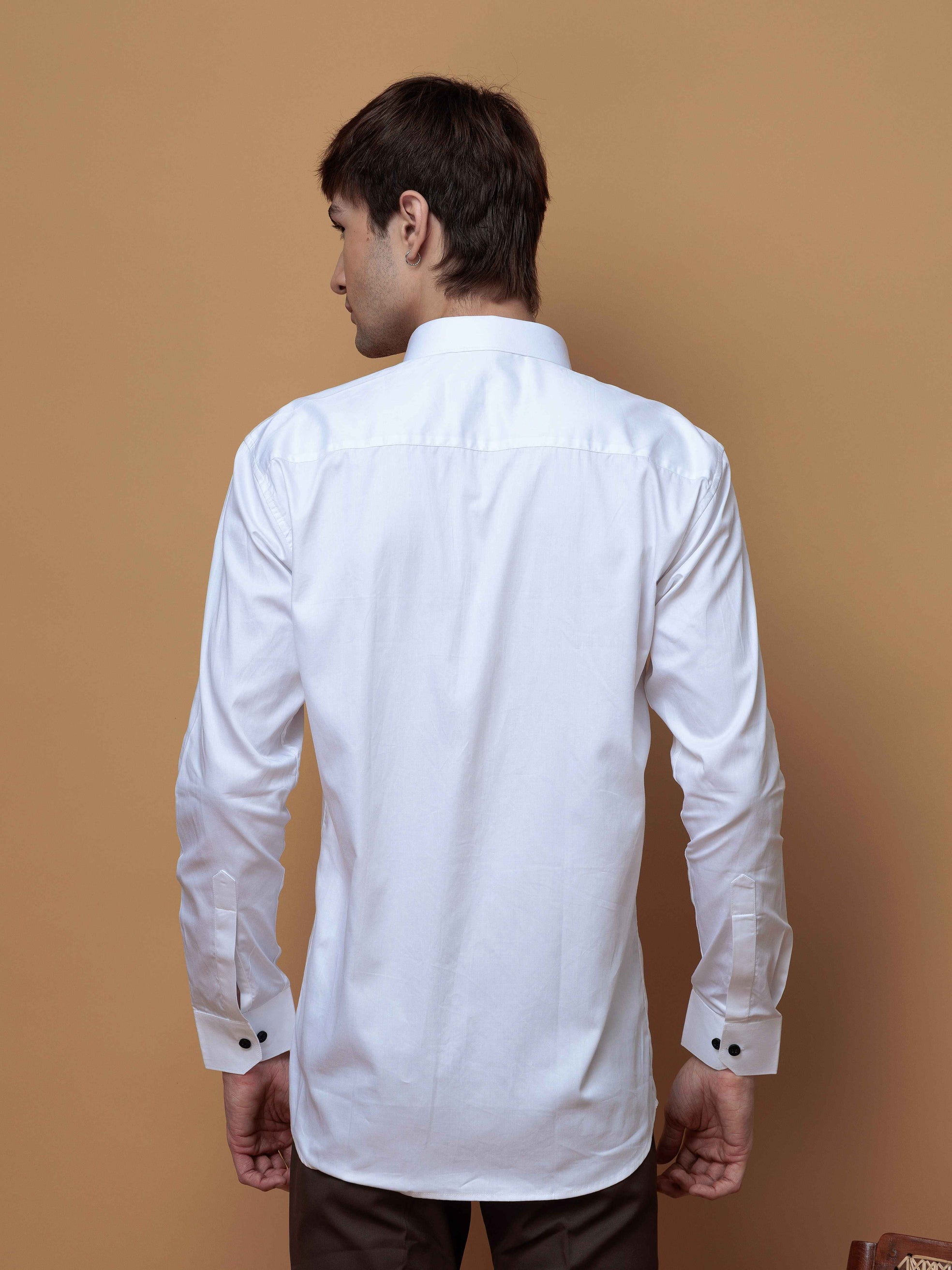 WHITE CAMEL EMBROIDERED DESIGNER SATIN COTTON SHIRT FOR MEN'S