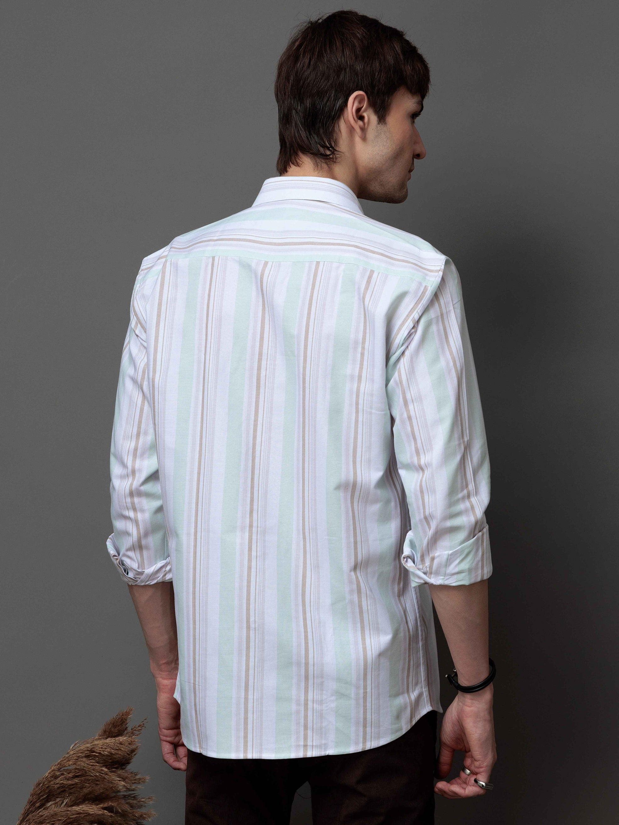 GREEN MULTI STRIPES COTTON REGULAR FIT MEN'S CASUAL SHIRT FOR MEN'S