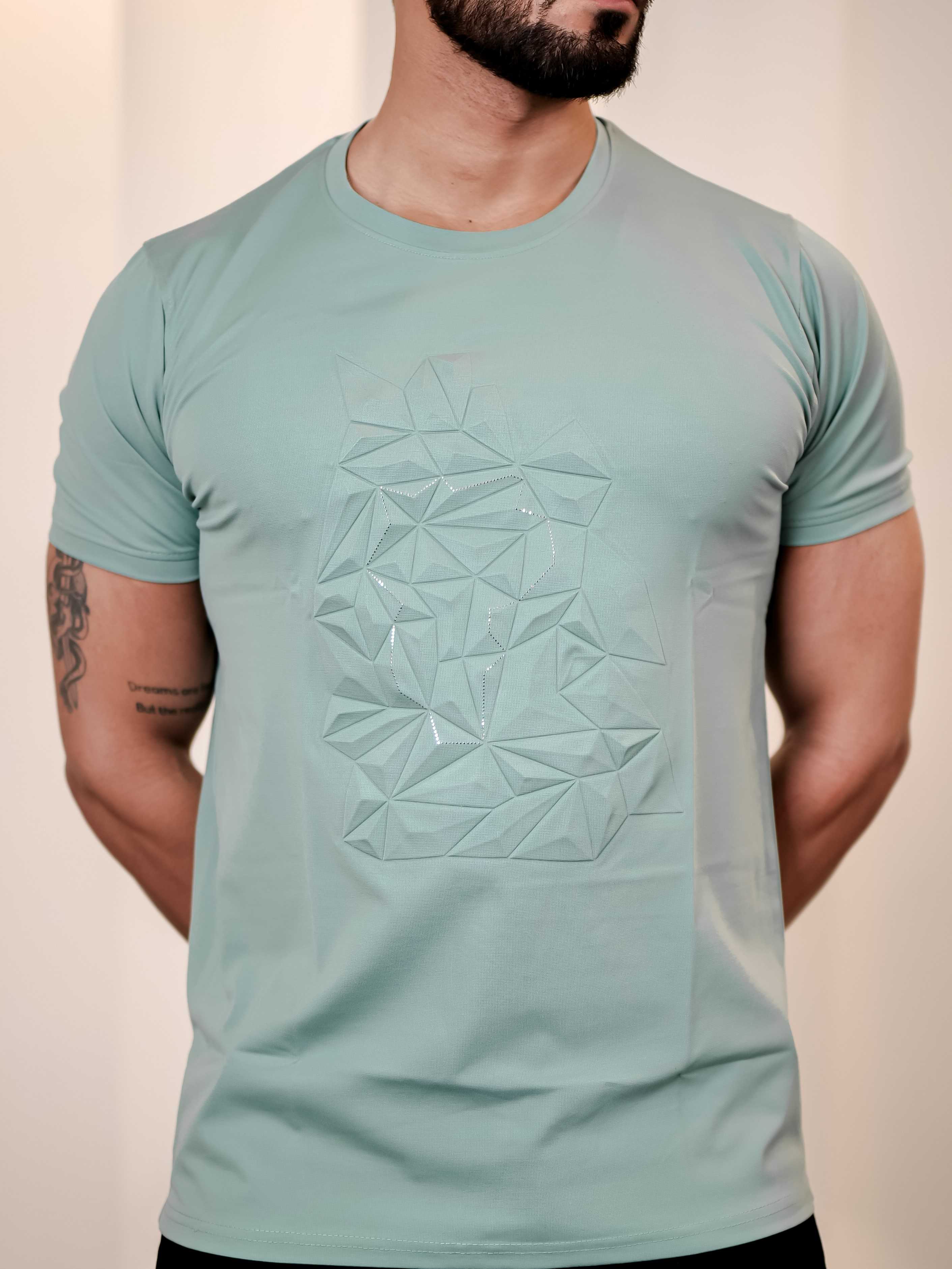 Light Green Round Neck Imported Cotton Half Sleeve Premium Designer T-Shirt