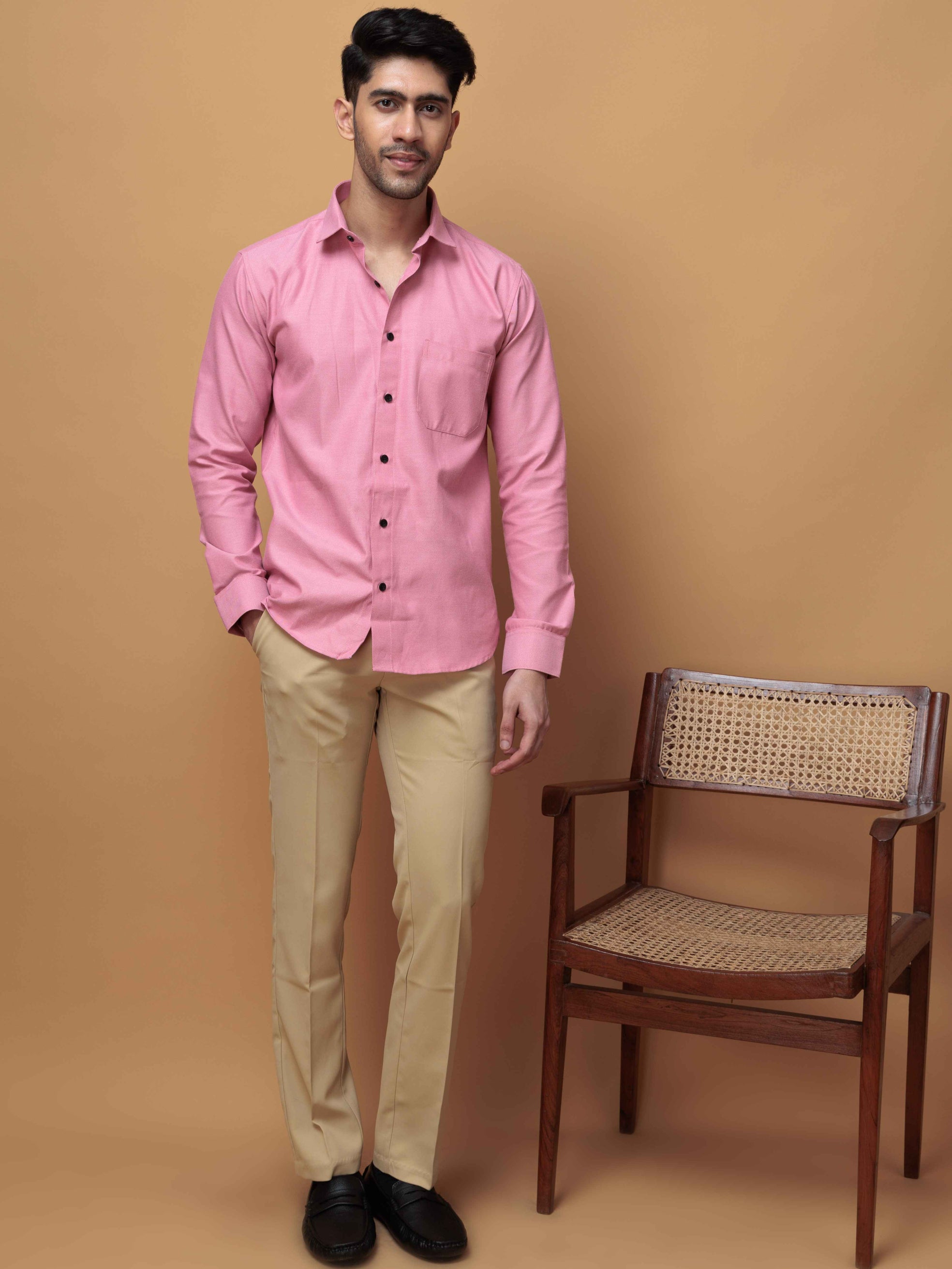 FORMAL PINK PLAIN OXFORD COTTON CASUAL SHIRT FOR MEN'S
