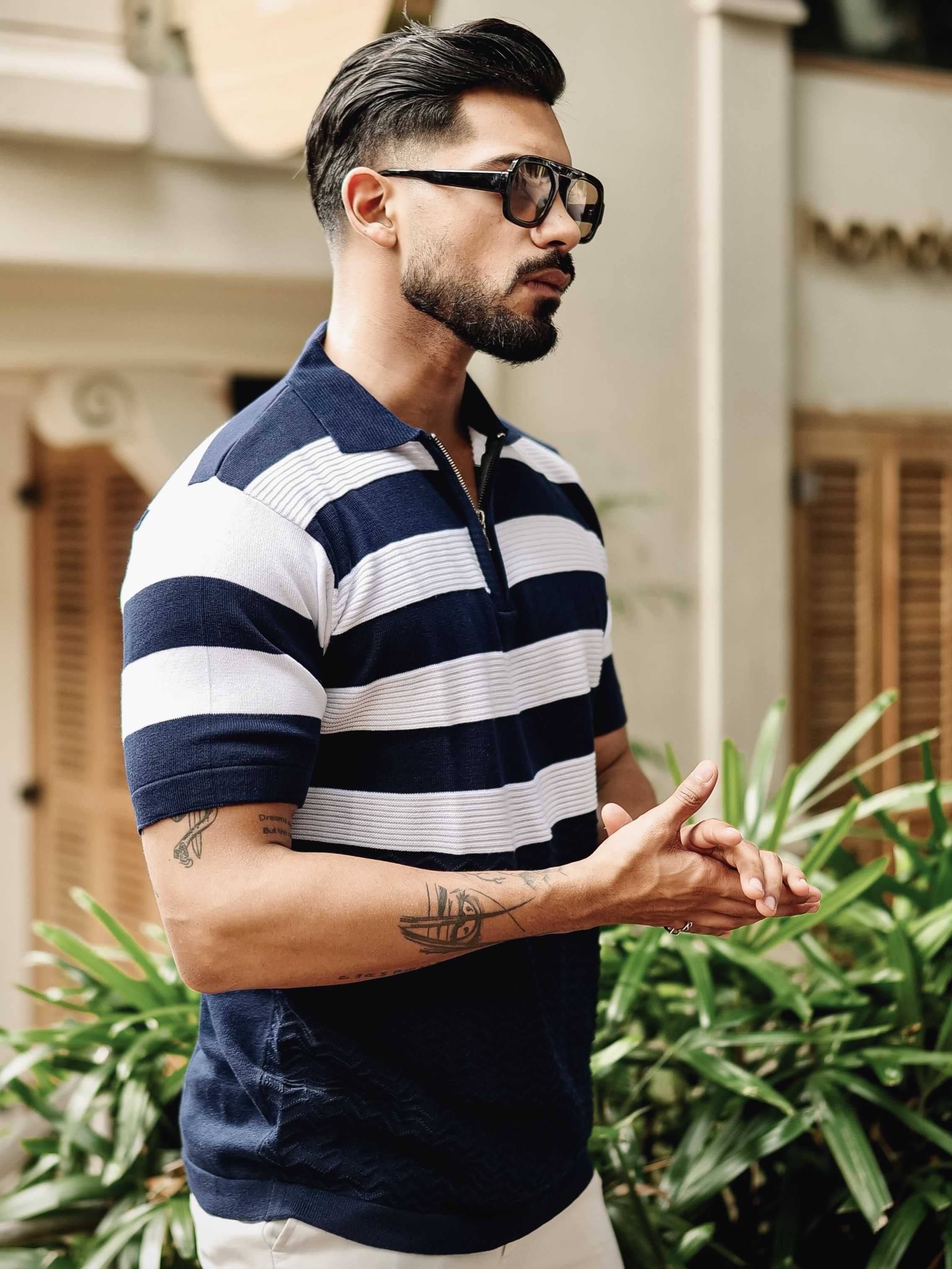 FOOMER NAVY HALF SLEEVE KNITTED TSHIRT FOR MEN'S