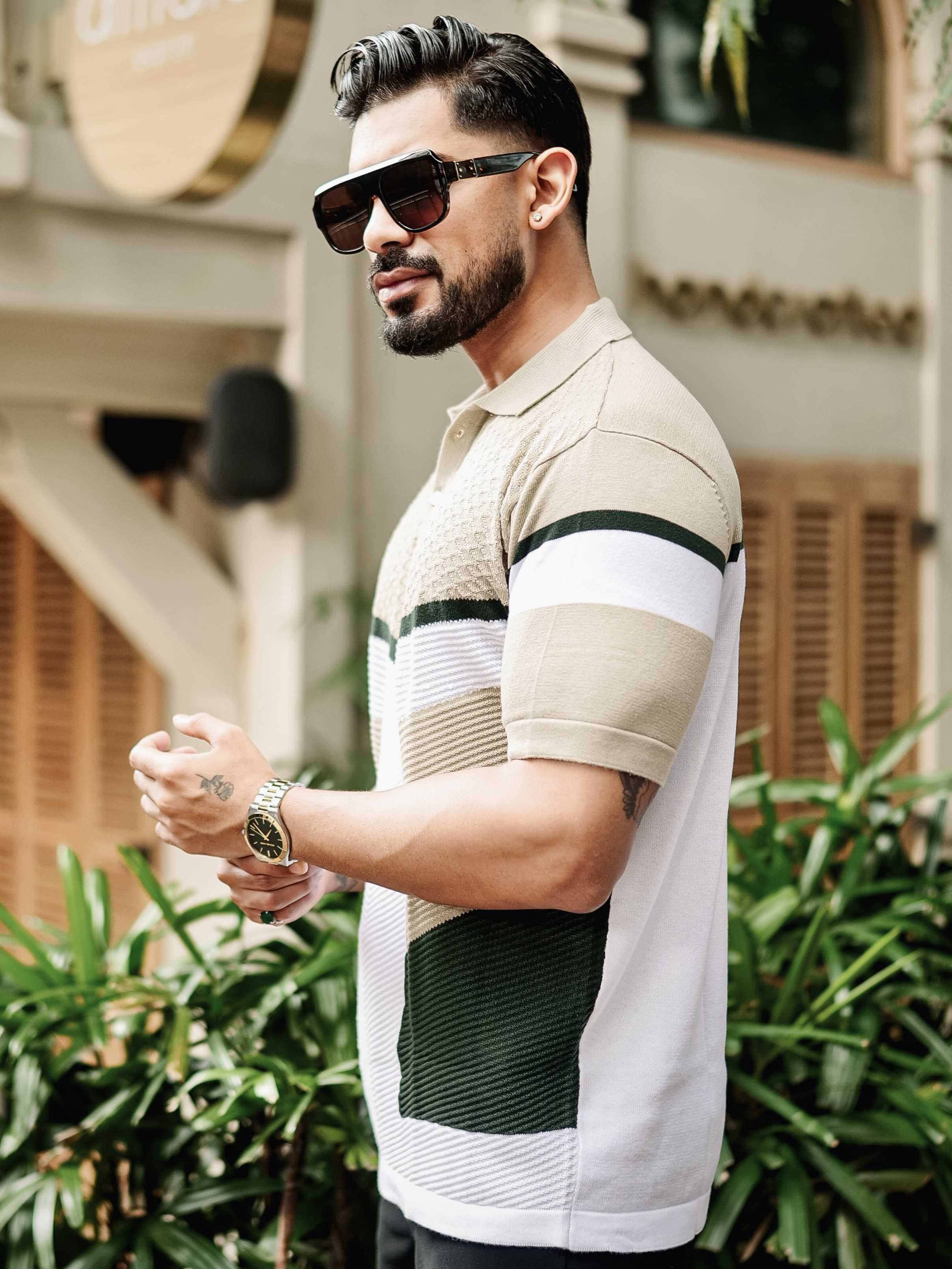 FOOMER CREAM HALF SLEEVE KNITTED TSHIRT FOR MEN'S