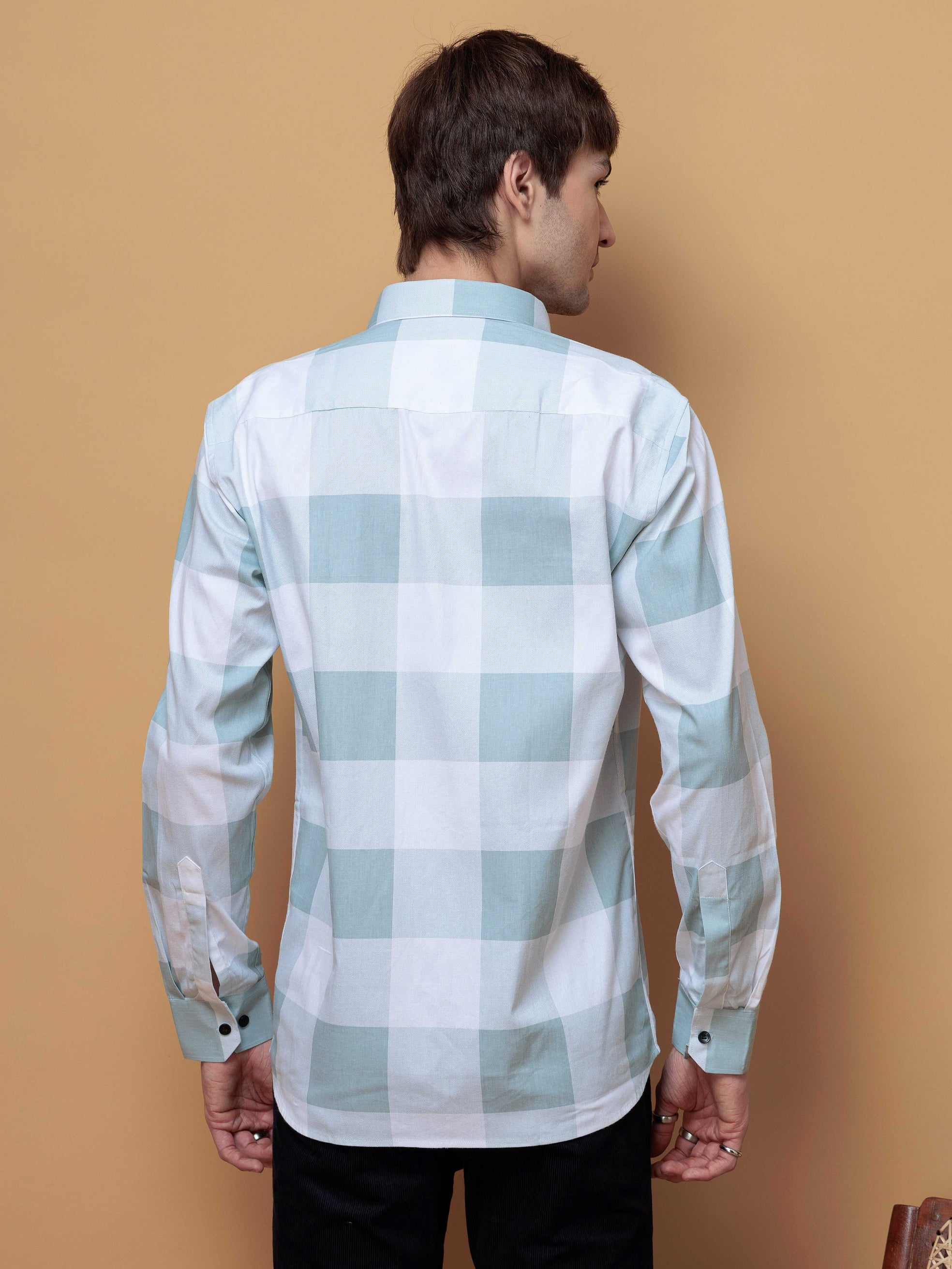 FOOMER GREEN CHECKS COTTON CASUAL SHIRT FOR MEN'S