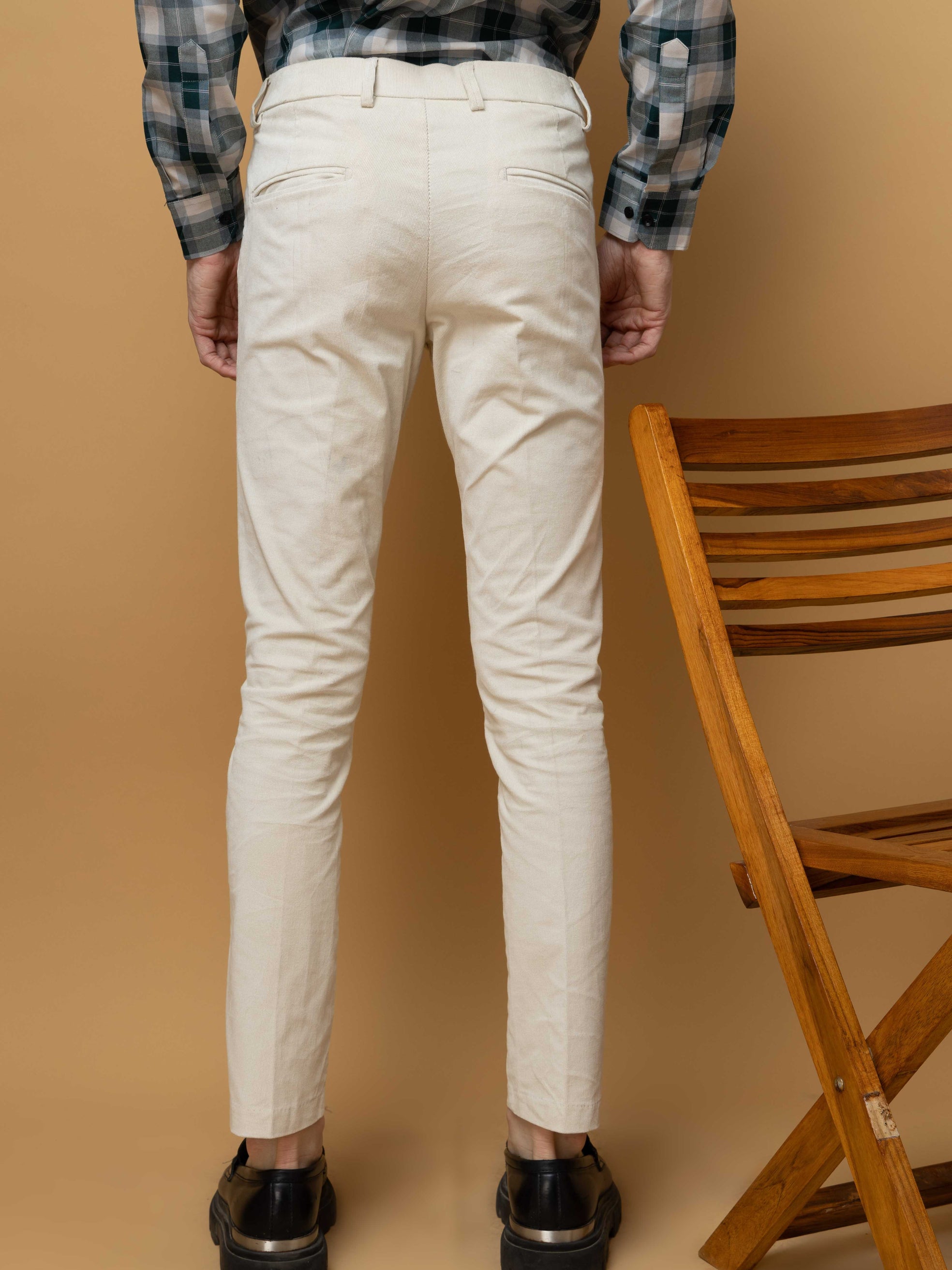 FOOMER OFF WHITE CORDUROY RELAXED FIT TROUSERS FOR MEN'S