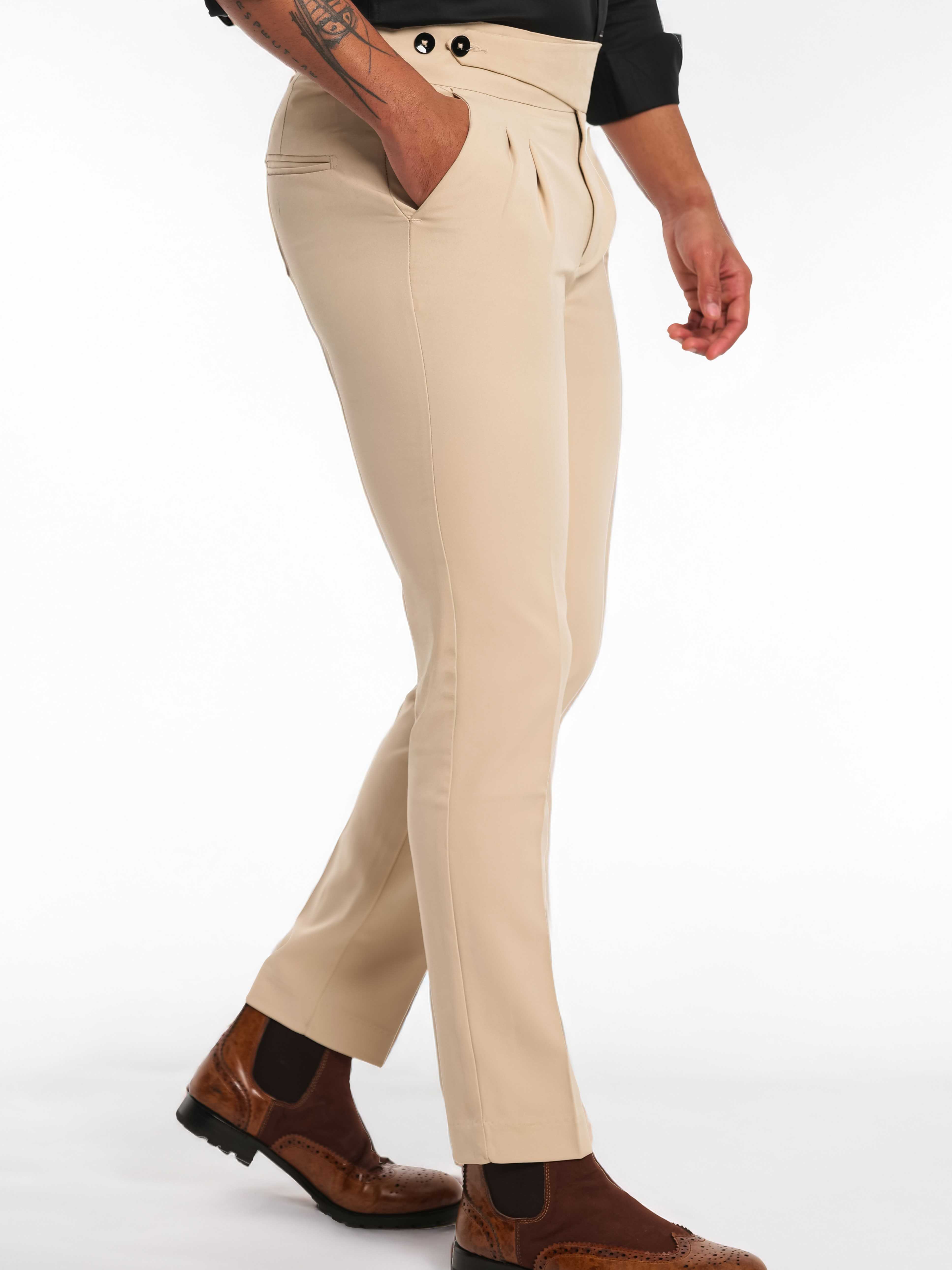 Foomer Designer Cream Gurkha Trouser Pant For Men&#39;s