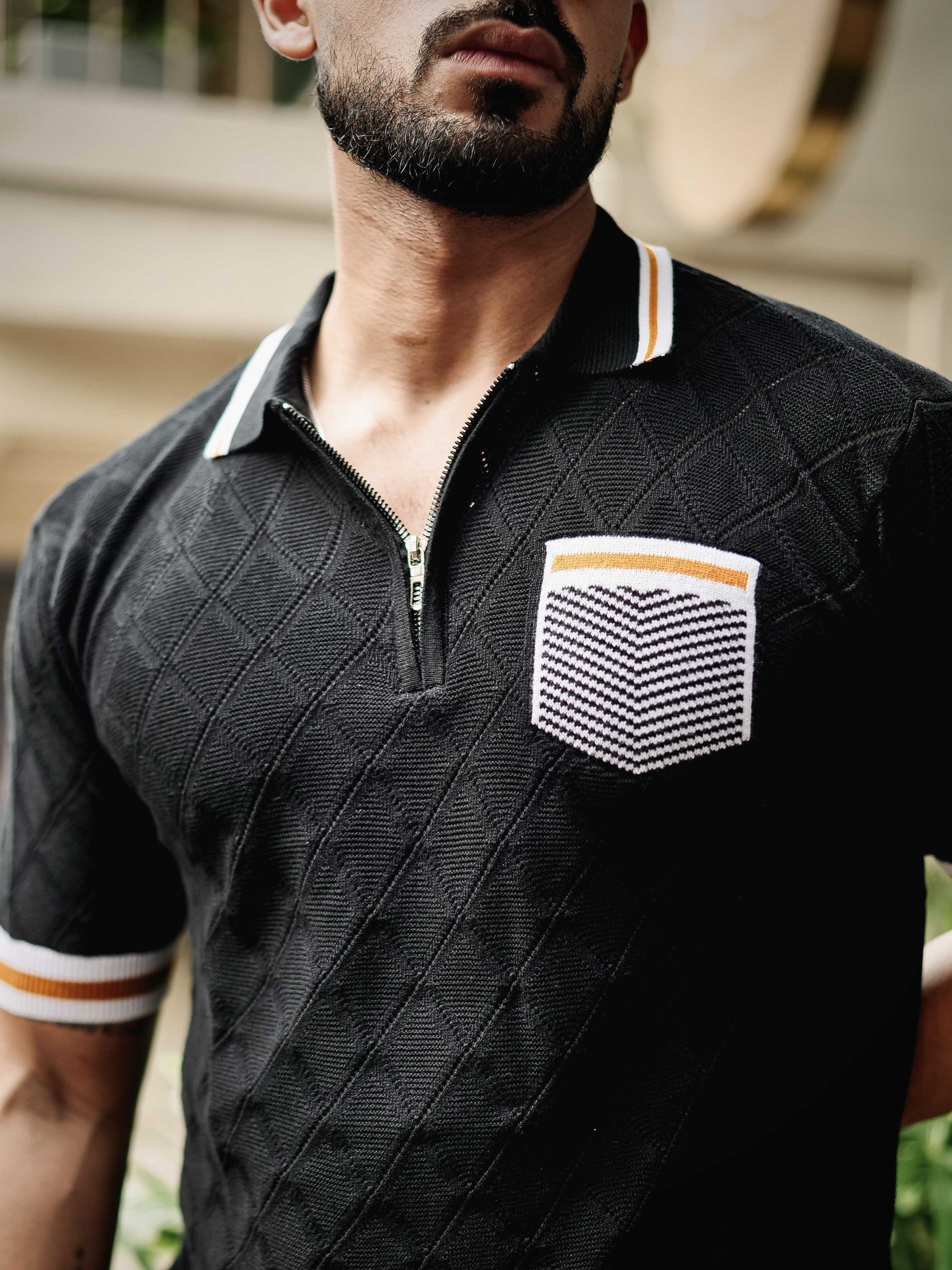 FOOMER BLACK HALF SLEEVE KNITTED TSHIRT FOR MEN'S