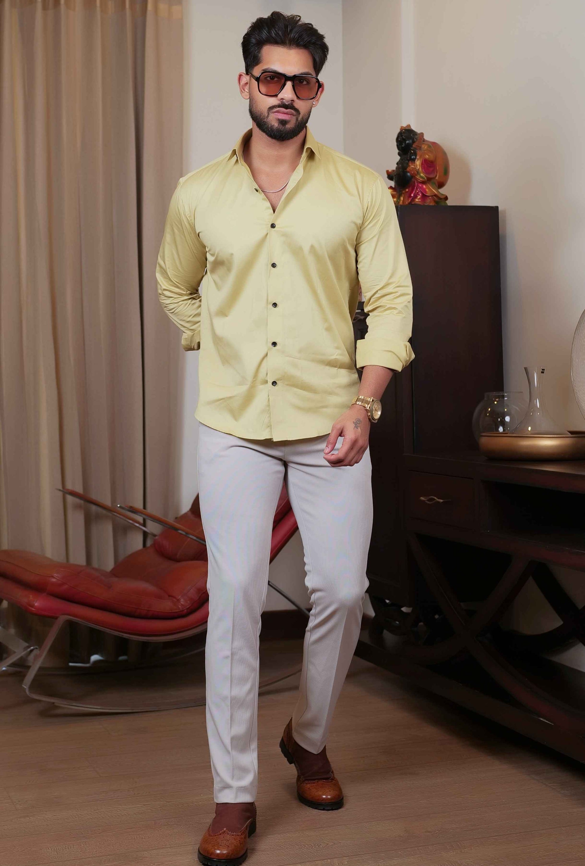 FOOMER FORMY DARK YELLOW LUXURY SATIN SHIRT FOR MEN'S