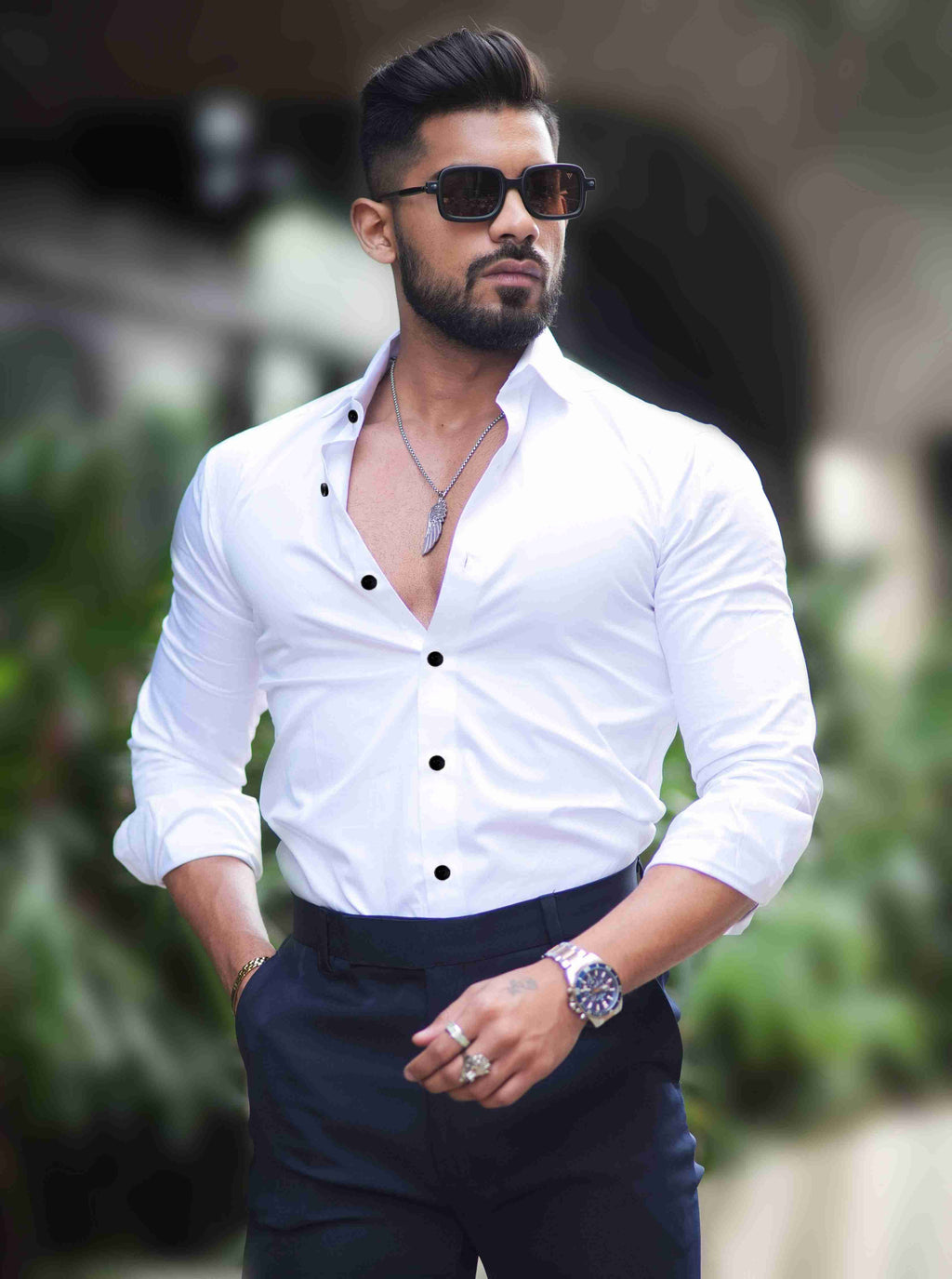 FORMY WHITE SMOKE LUXURY BLACK BUTTON SATIN SHIRT FOR MEN'S - Image 3