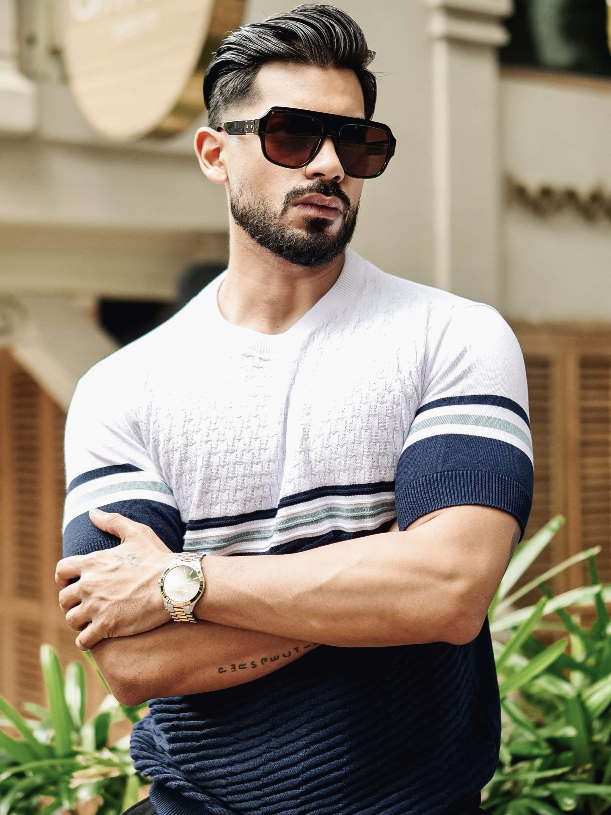 FOOMER NAVY HALF SLEEVE KNITTED TSHIRT FOR MEN'S