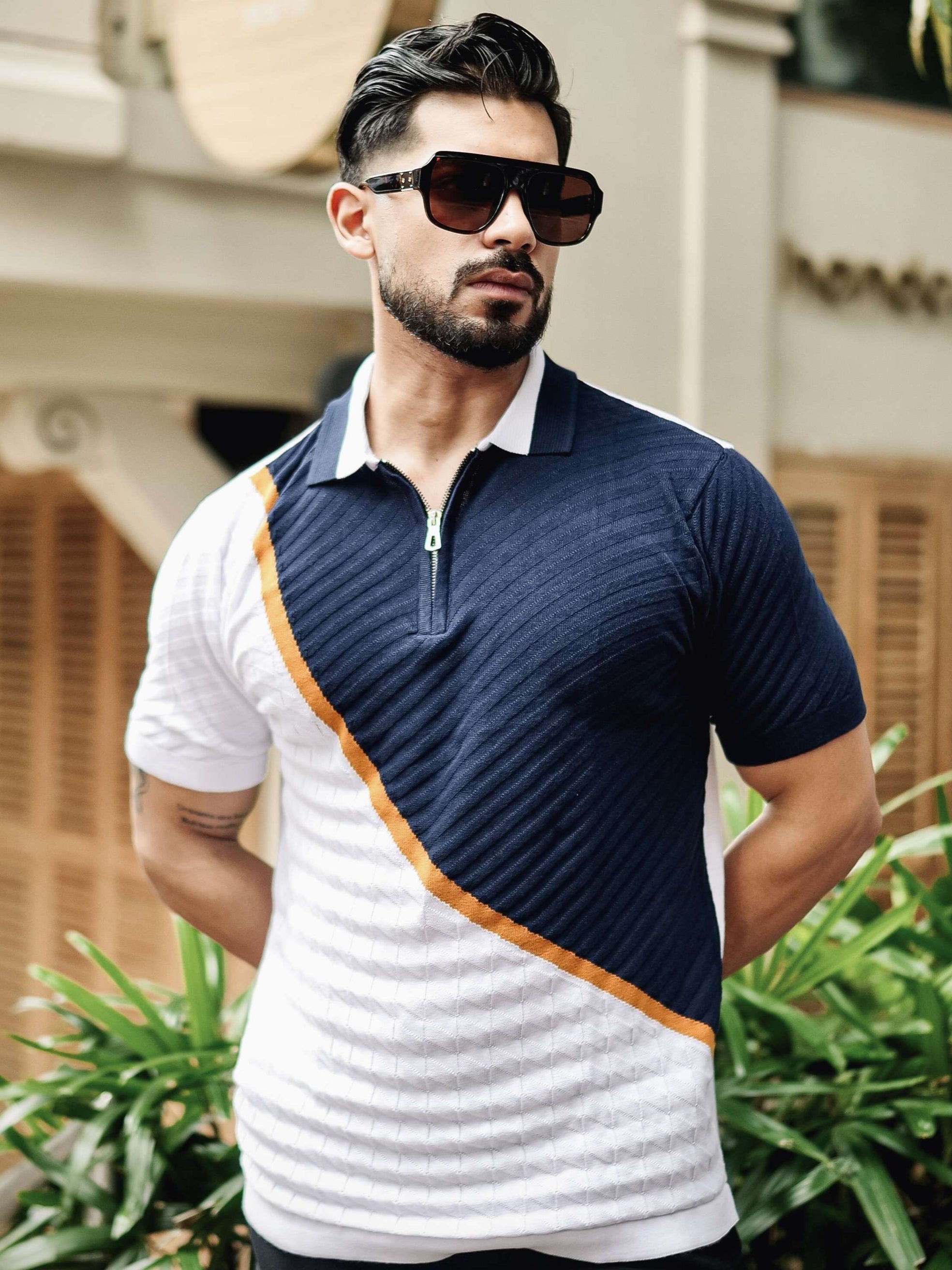 FOOMER NAVY HALF SLEEVE KNITTED TSHIRT FOR MEN'S