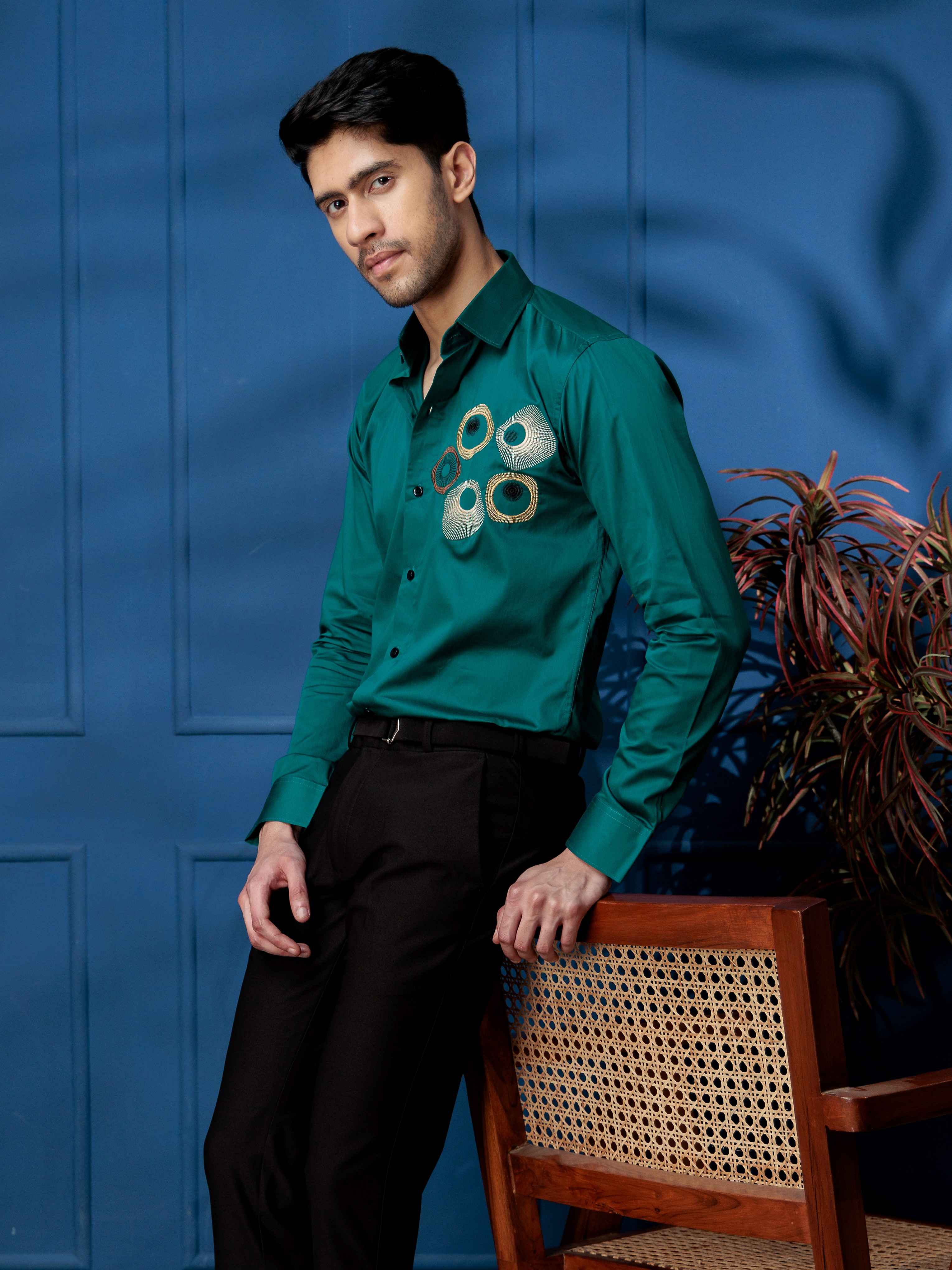 FOOMER VIRTUAL ROUND EMBROIDERED RAMA LUXURY COTTON SHIRT FOR MEN