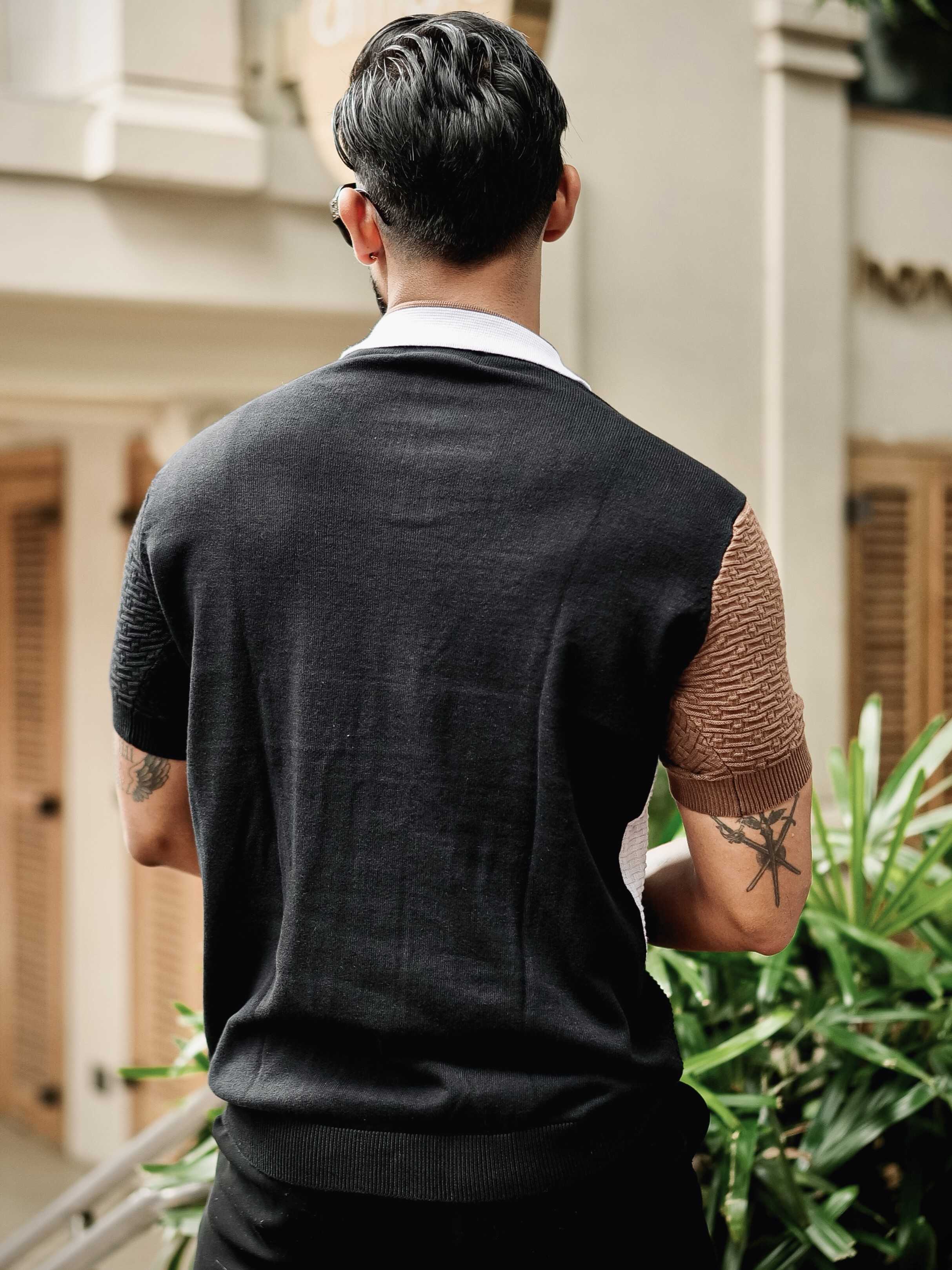 FOOMER BROWN HALF SLEEVE KNITTED TSHIRT FOR MEN'S