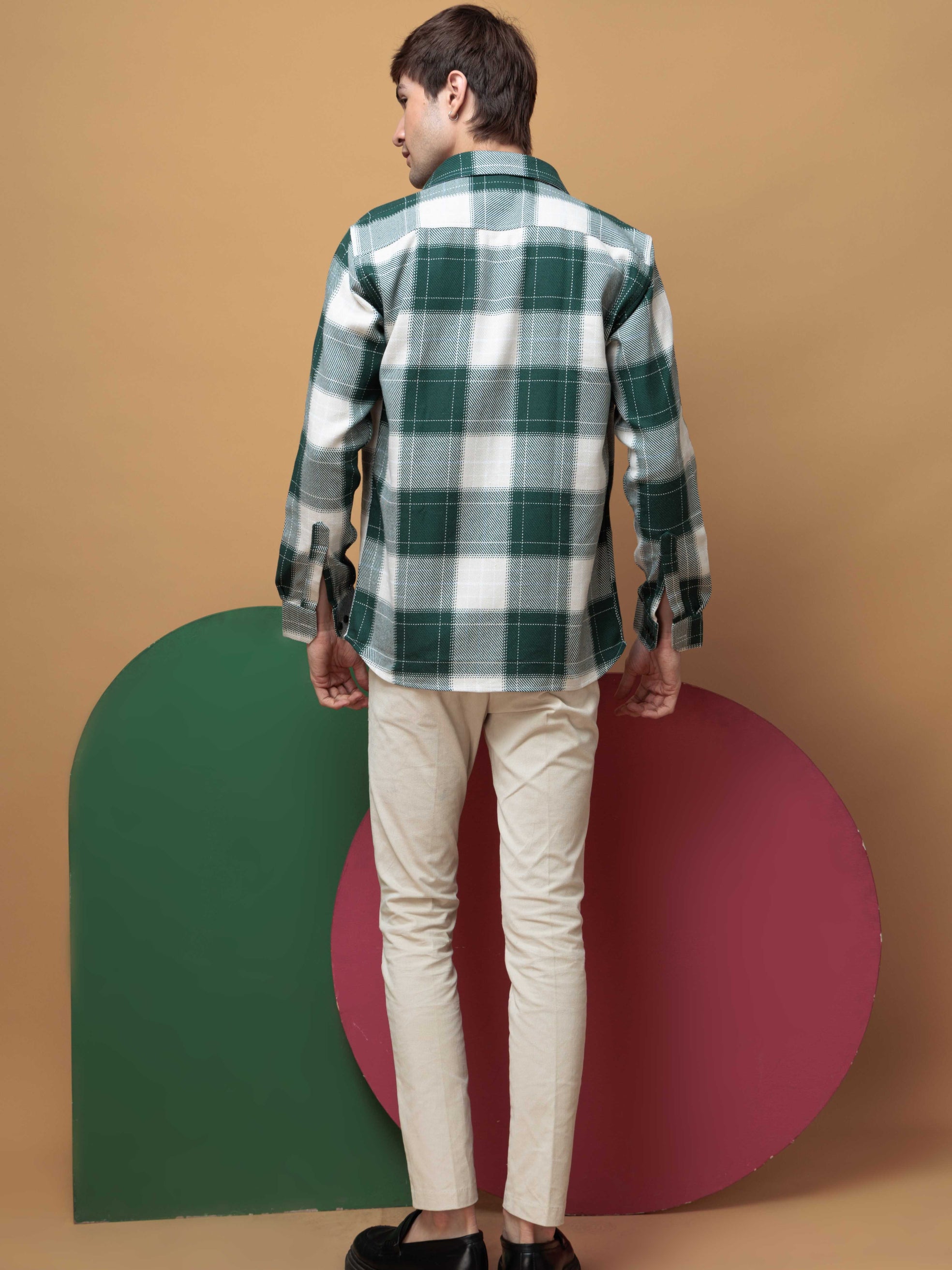 FOOMER TARTAN GREEN CHECKED CASUAL SHIRT FOR MEN'S