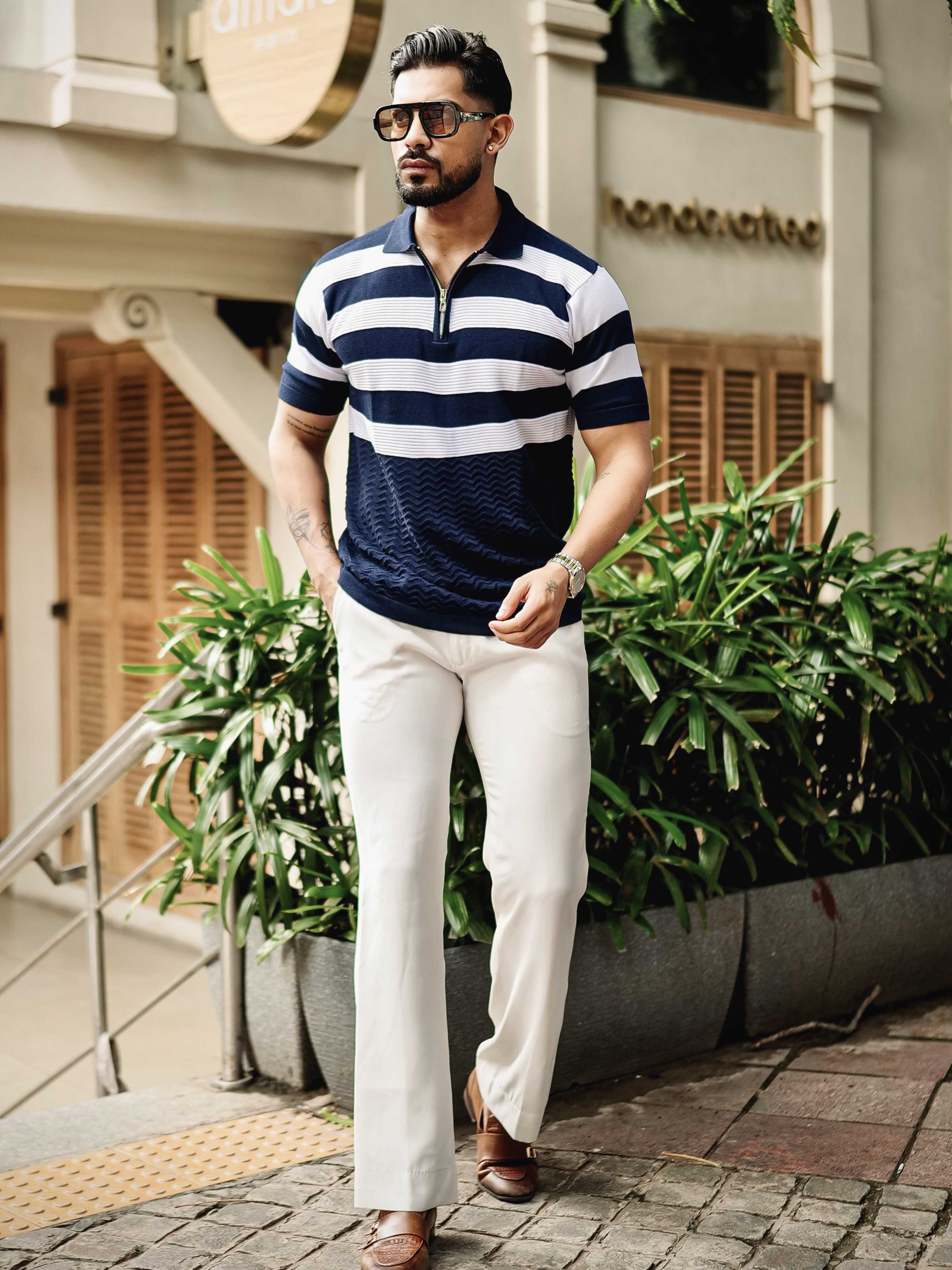 FOOMER NAVY HALF SLEEVE KNITTED TSHIRT FOR MEN'S