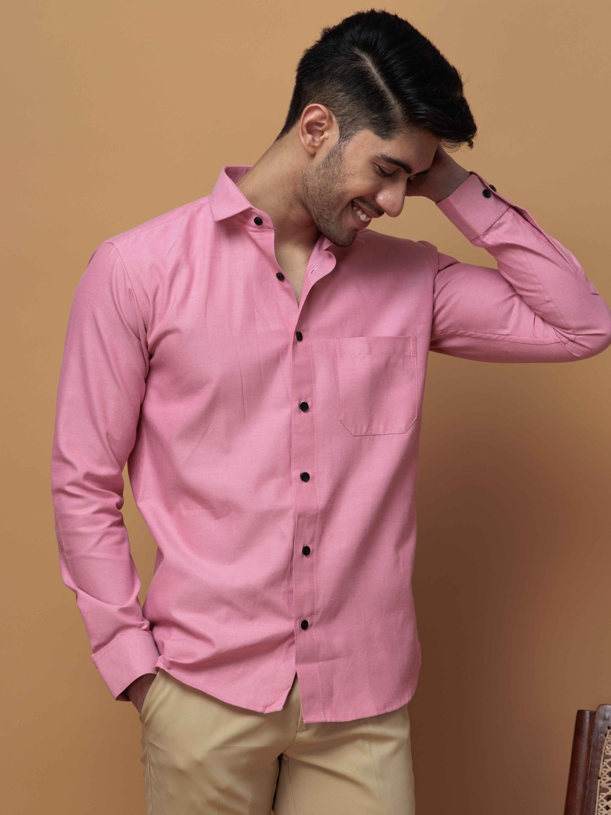 FORMAL PINK PLAIN OXFORD COTTON CASUAL SHIRT FOR MEN'S