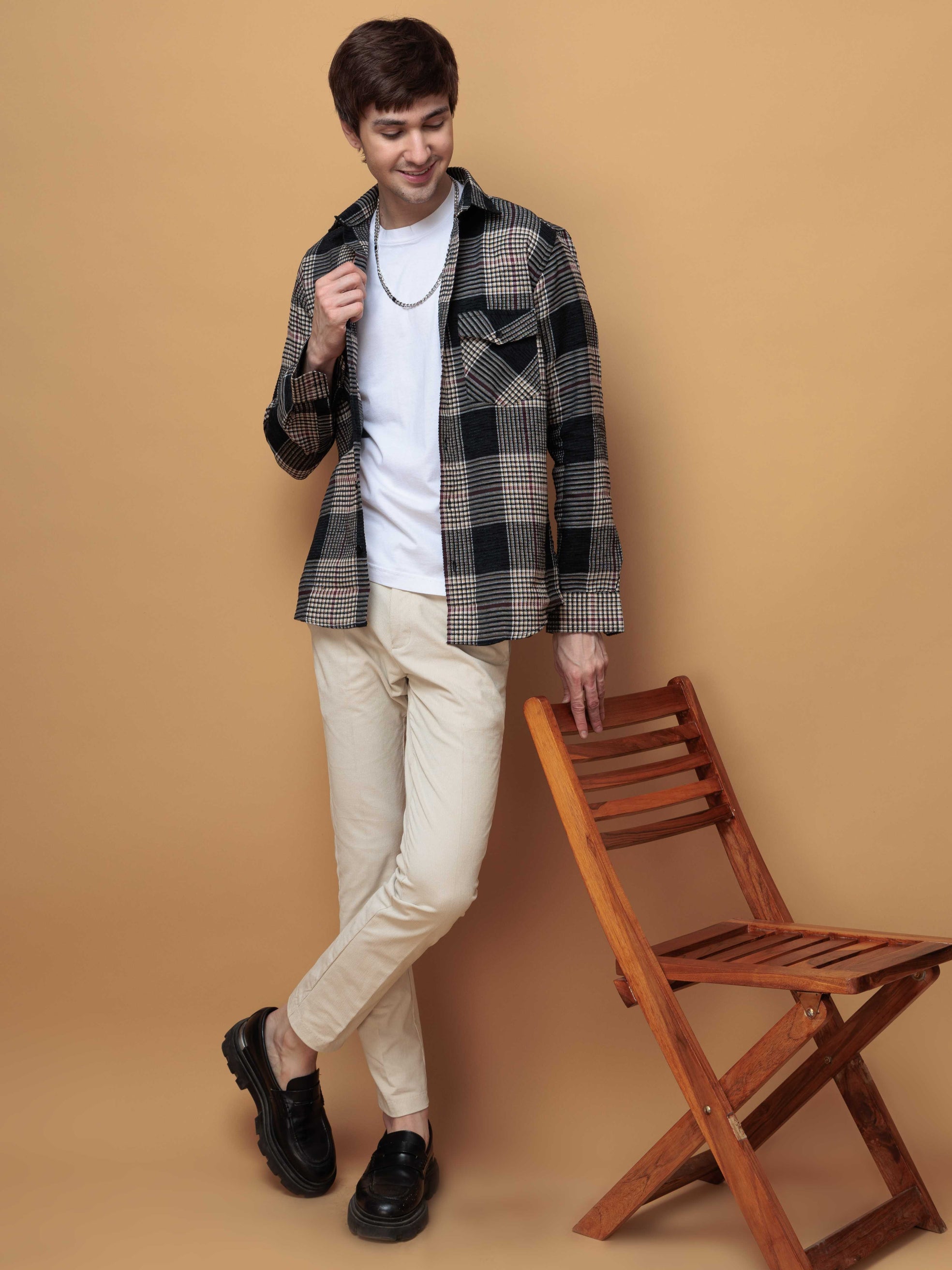 FOOMER BLACK GLEN CHECKED CASUAL SHIRT FOR MEN'S