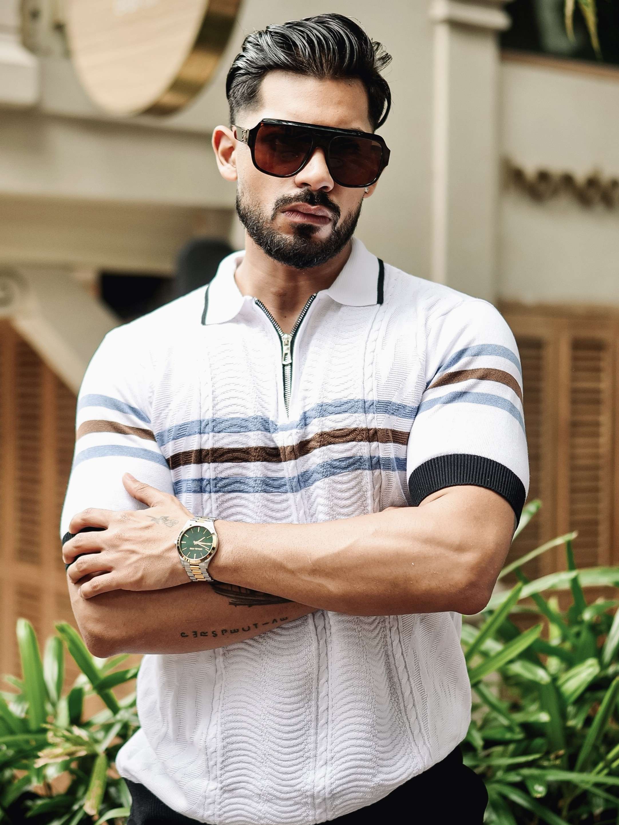 FOOMER WHITE HALF SLEEVE KNITTED TSHIRT FOR MEN'S