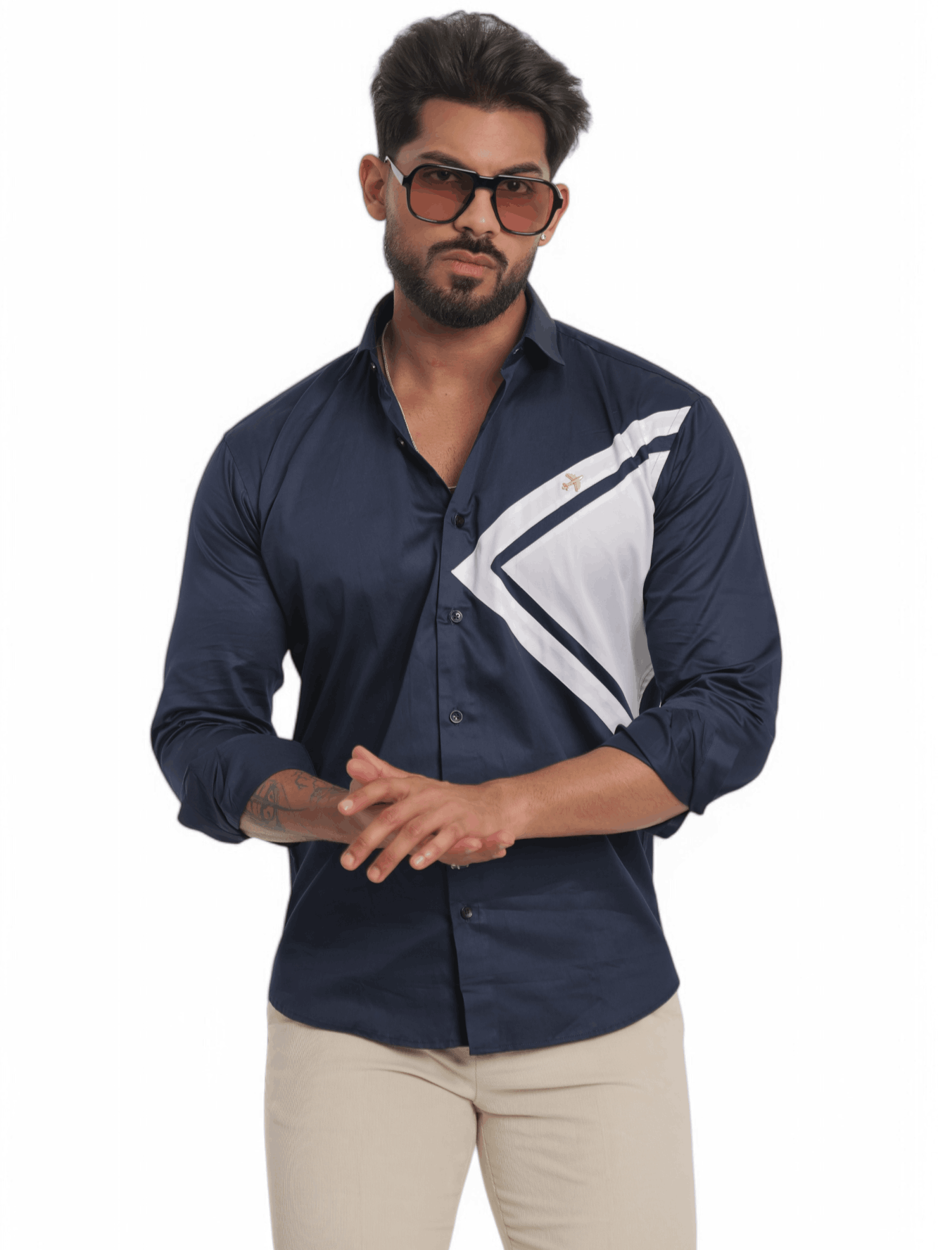 FOOMER NAVY CUT N SEW DESIGNER SHIRT FOR MEN&#39;S