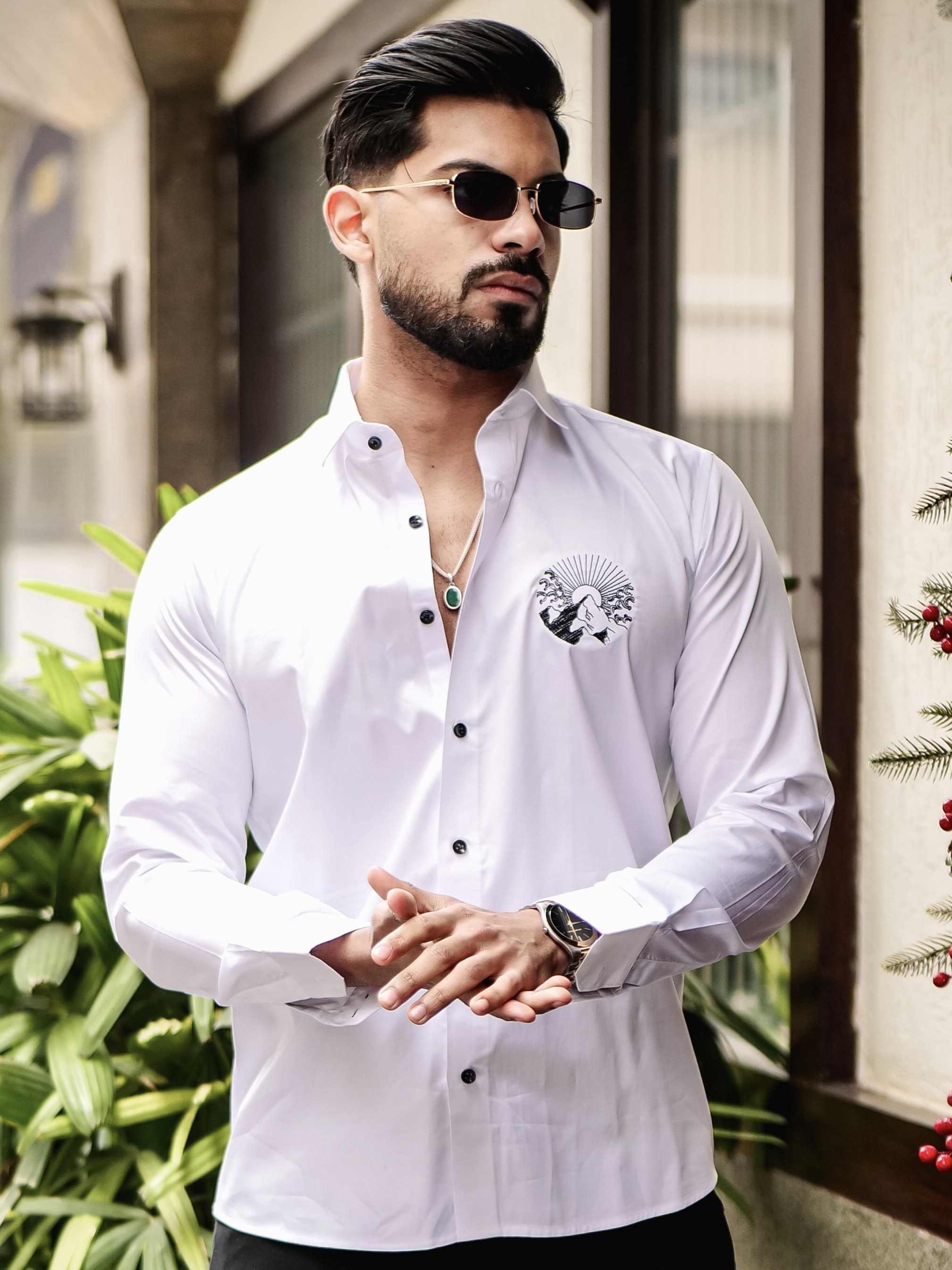 WHITE EMBROIDERED DESIGNER SHIRT FOR MEN'S
