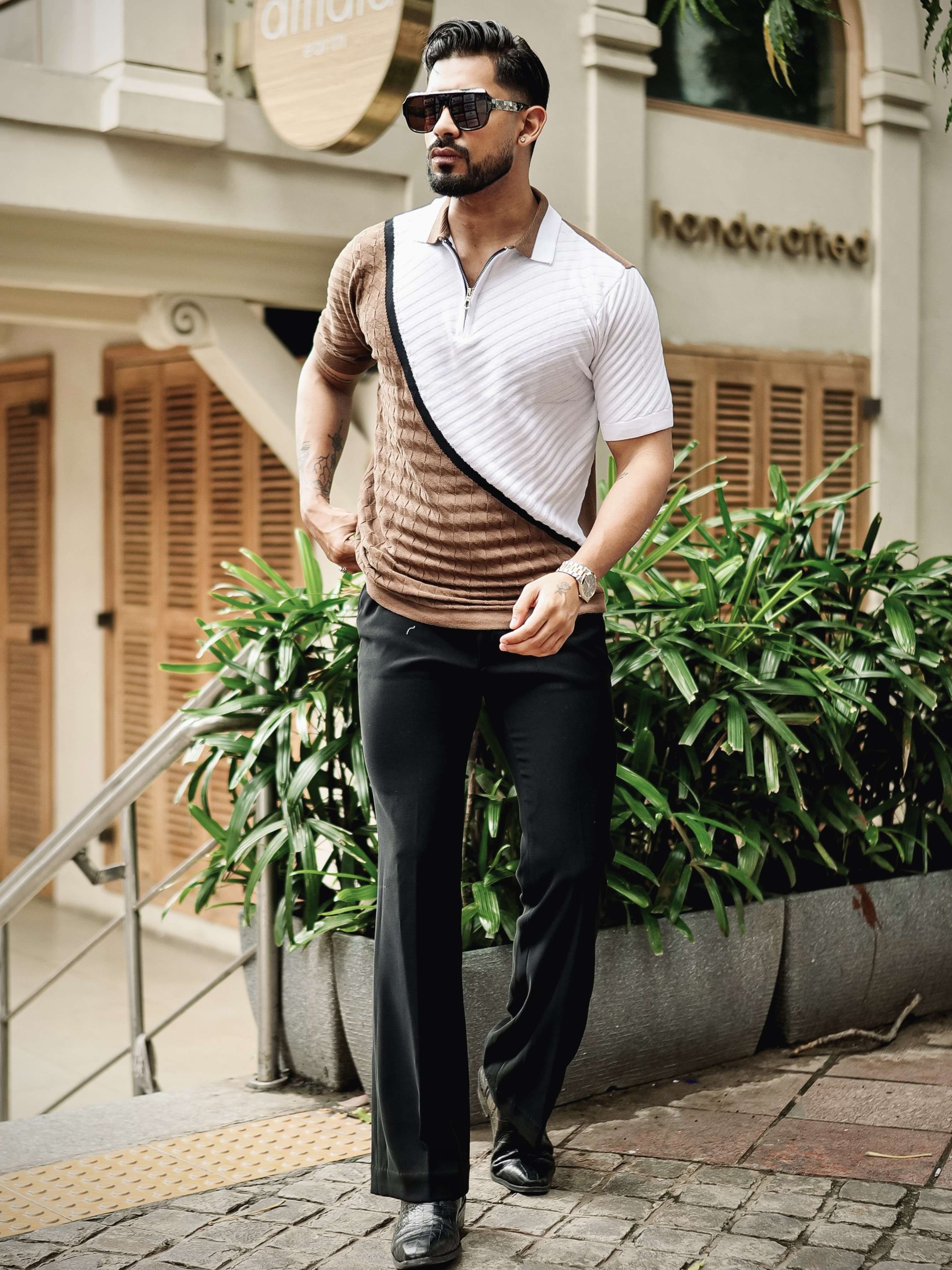 FOOMER BROWN HALF SLEEVE KNITTED TSHIRT FOR MEN'S