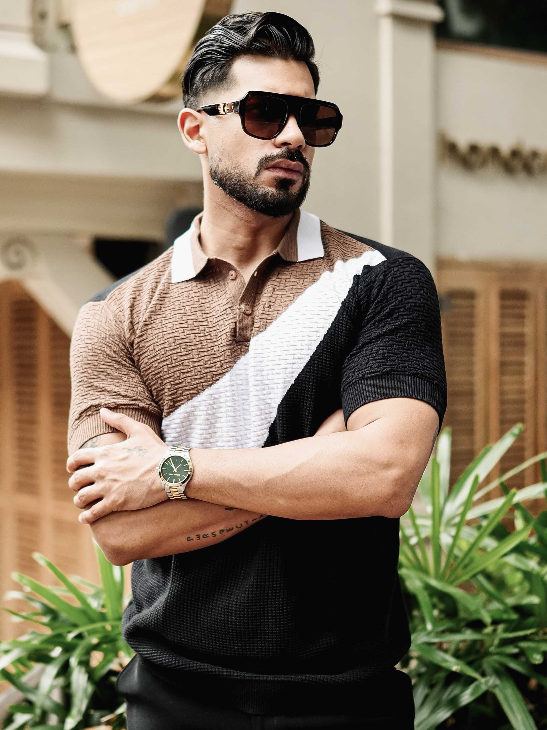 FOOMER BROWN HALF SLEEVE KNITTED TSHIRT FOR MEN'S