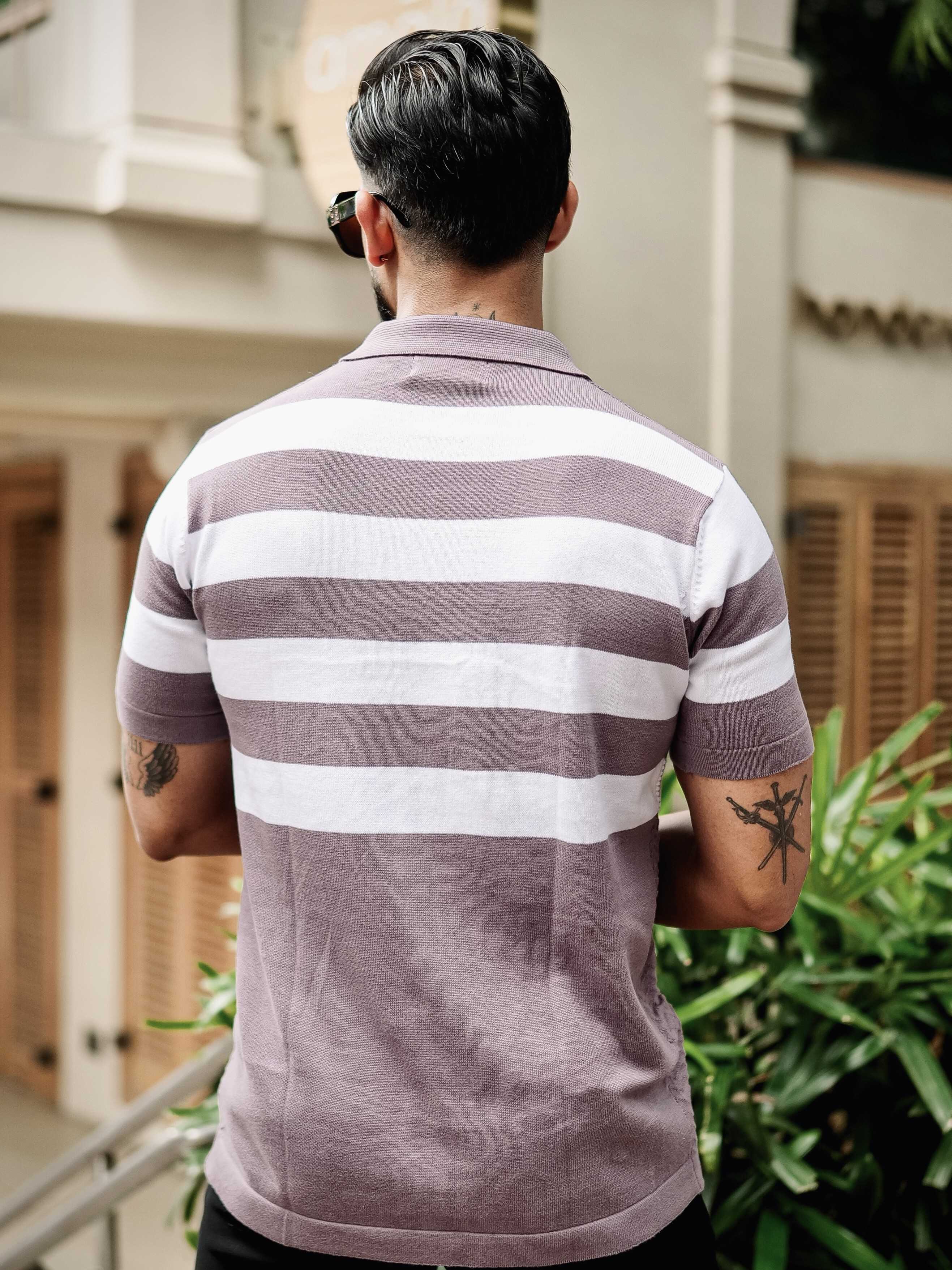 FOOMER PURPLE HALF SLEEVE KNITTED TSHIRT FOR MEN'S