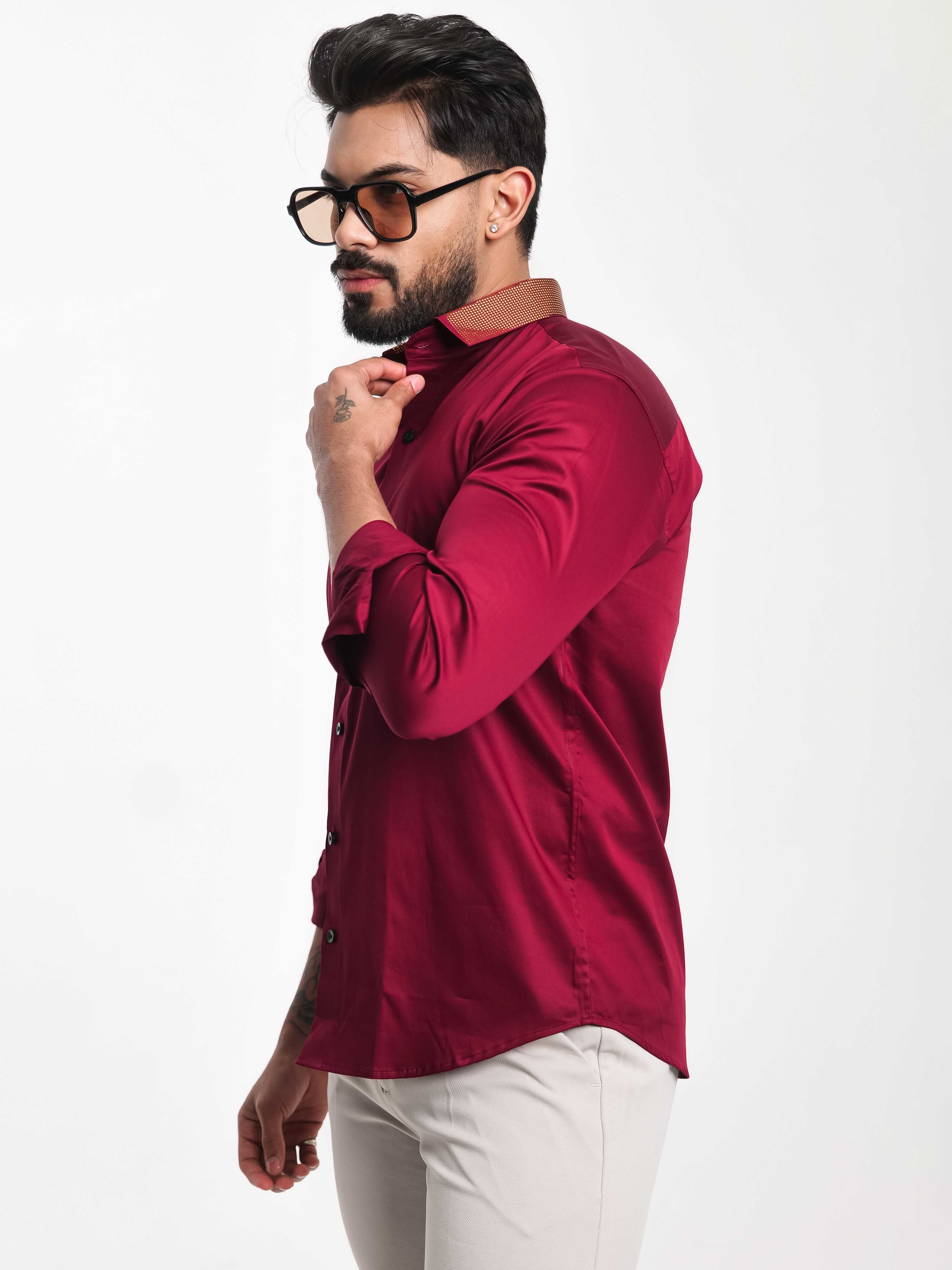 FOOMER MAROON COLLAR SEQUENCE DESIGNER SHIRT FOR MEN&#39;S