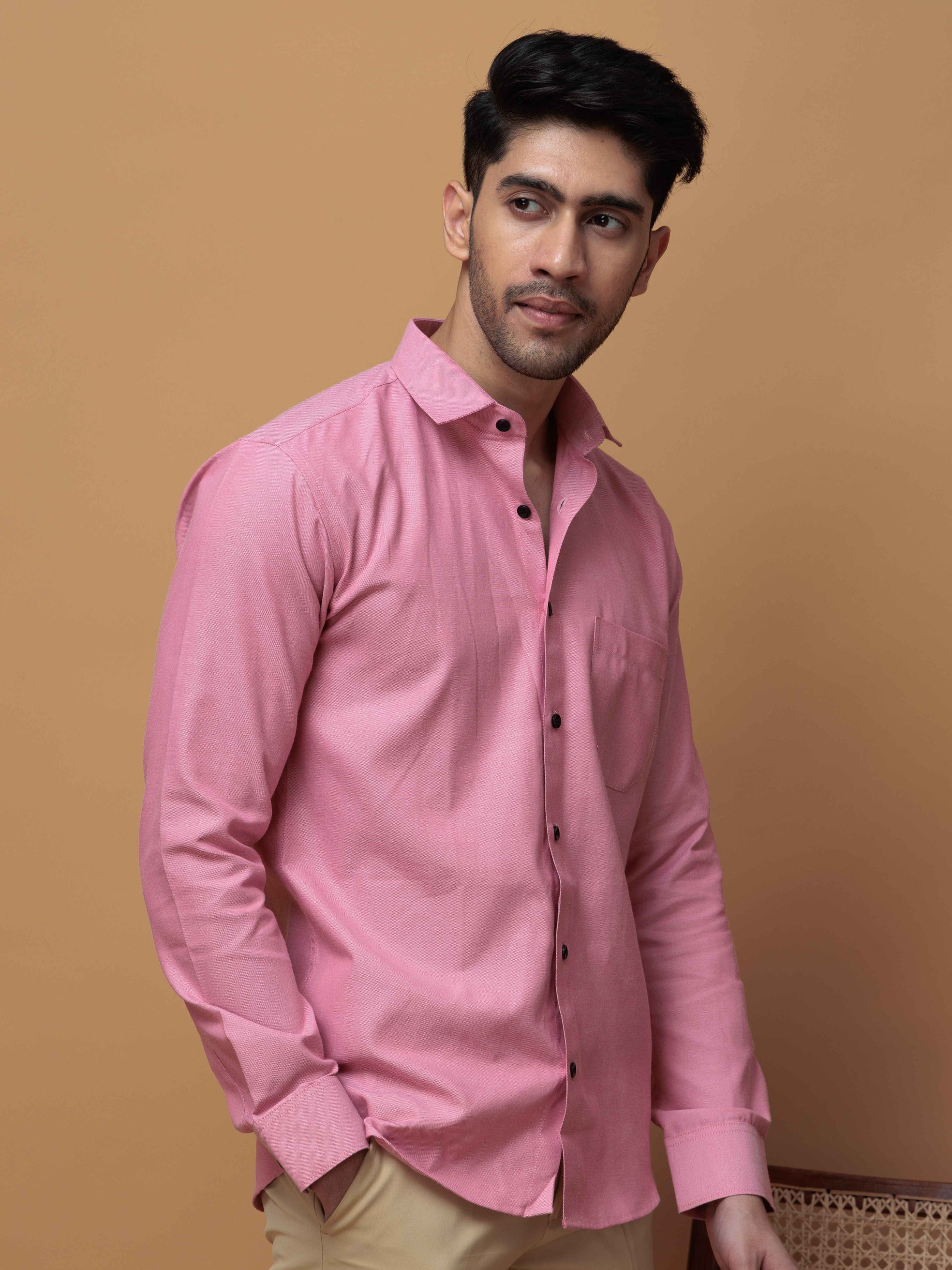 FORMAL PINK PLAIN OXFORD COTTON CASUAL SHIRT FOR MEN'S