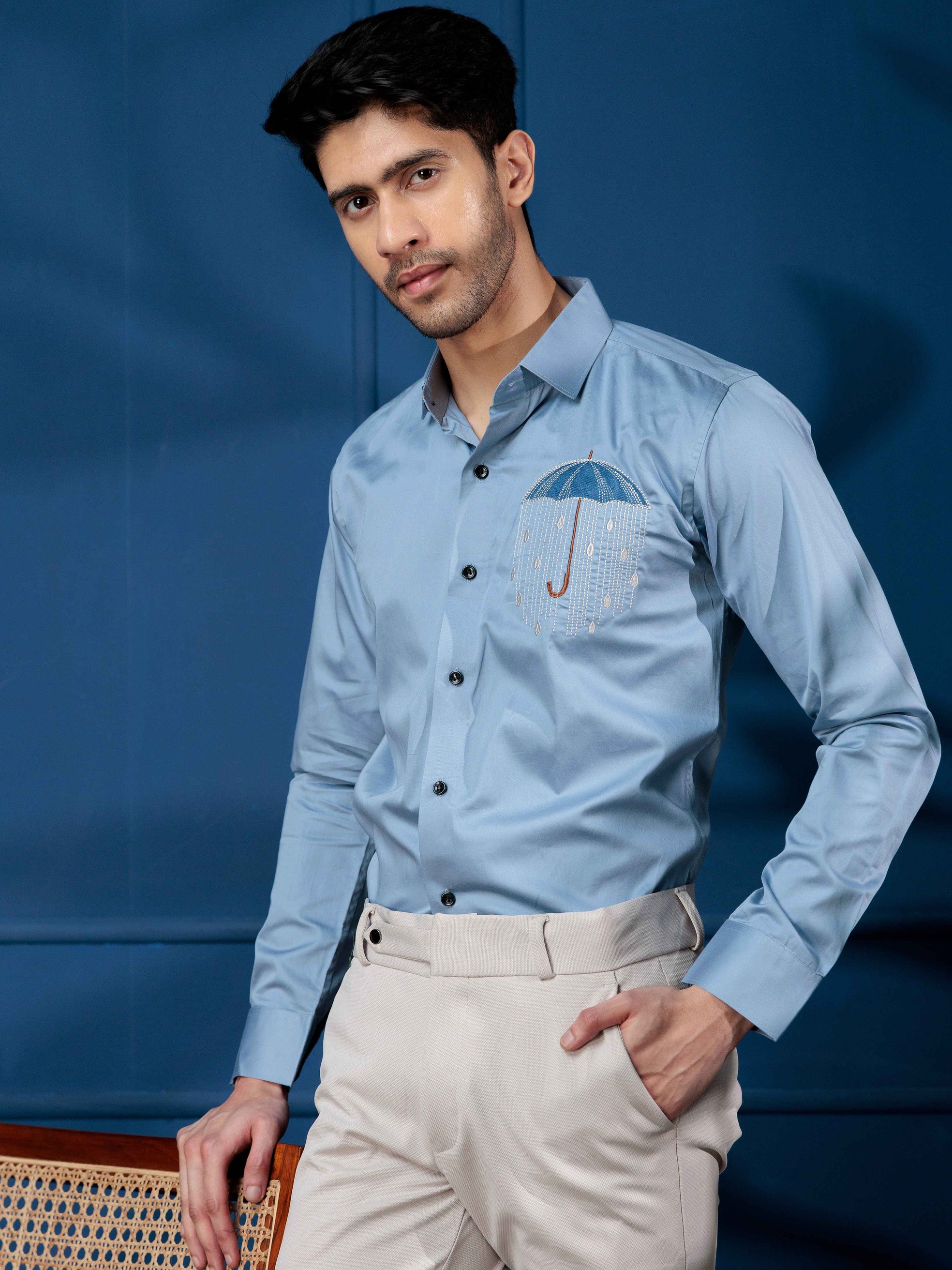 FOOMER SKY UMBRELLA EMBROIDERED PREMIUM SHIRT FOR MEN