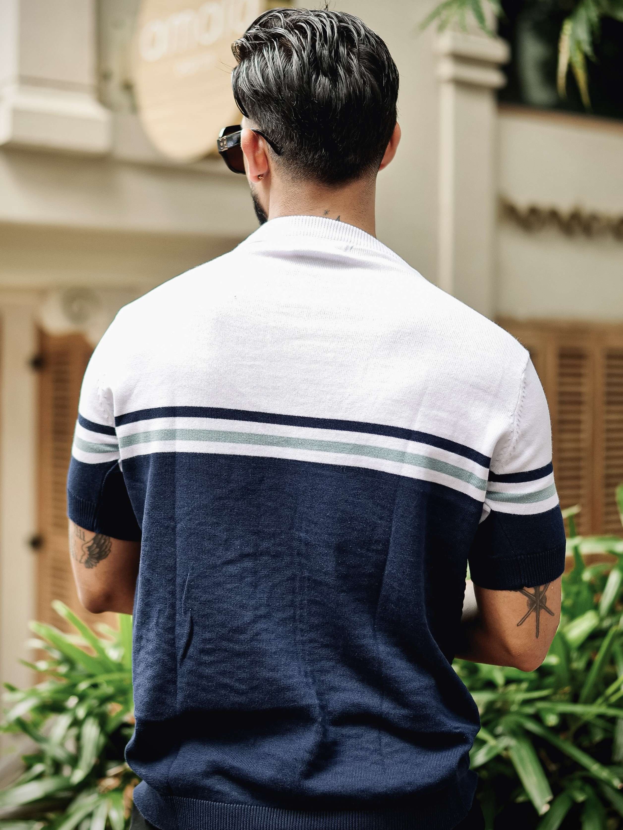 FOOMER NAVY HALF SLEEVE KNITTED TSHIRT FOR MEN'S