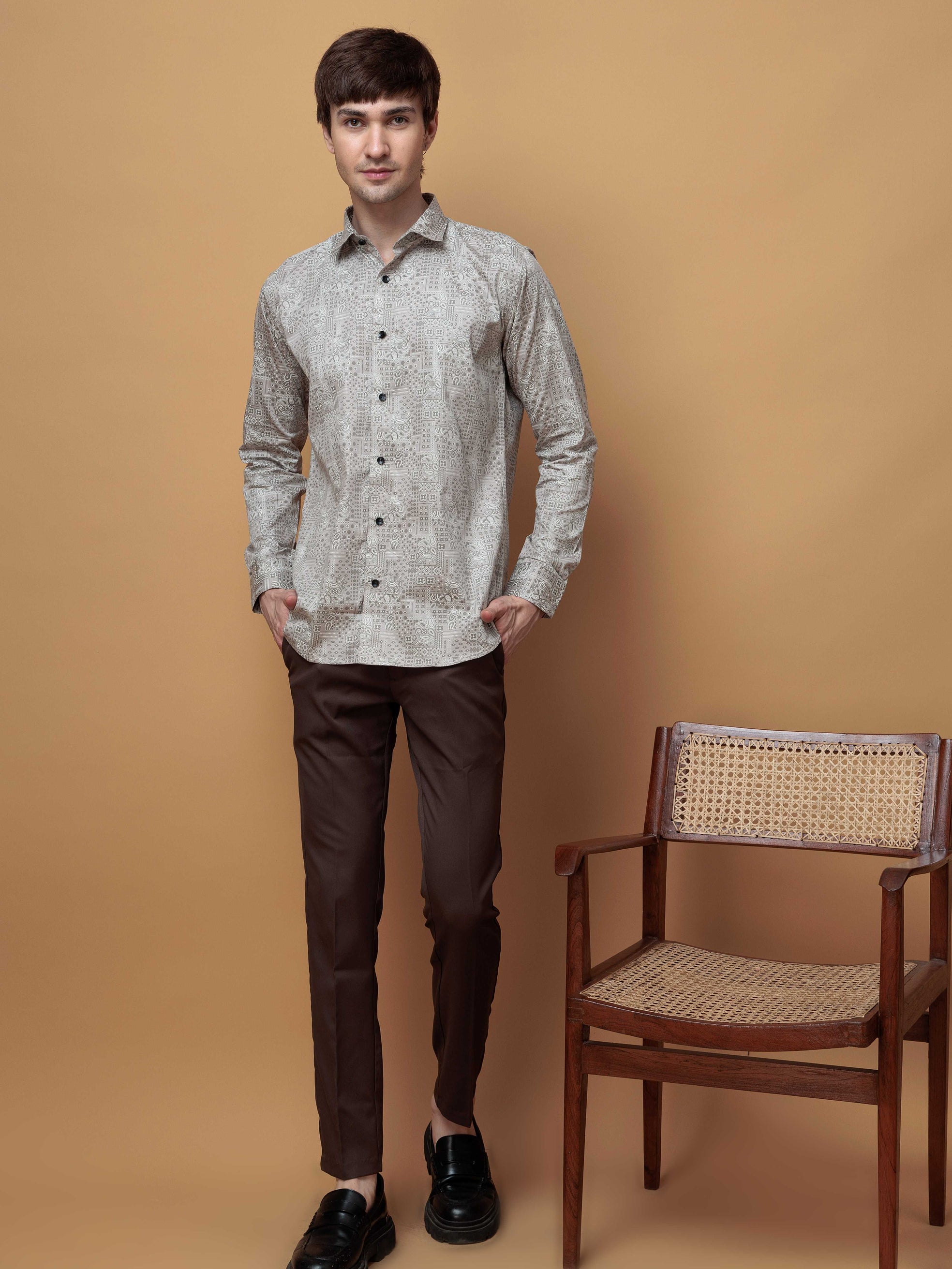 GREY SATIN PREMIUM PRINTED CASUAL SHIRT FOR MEN'S