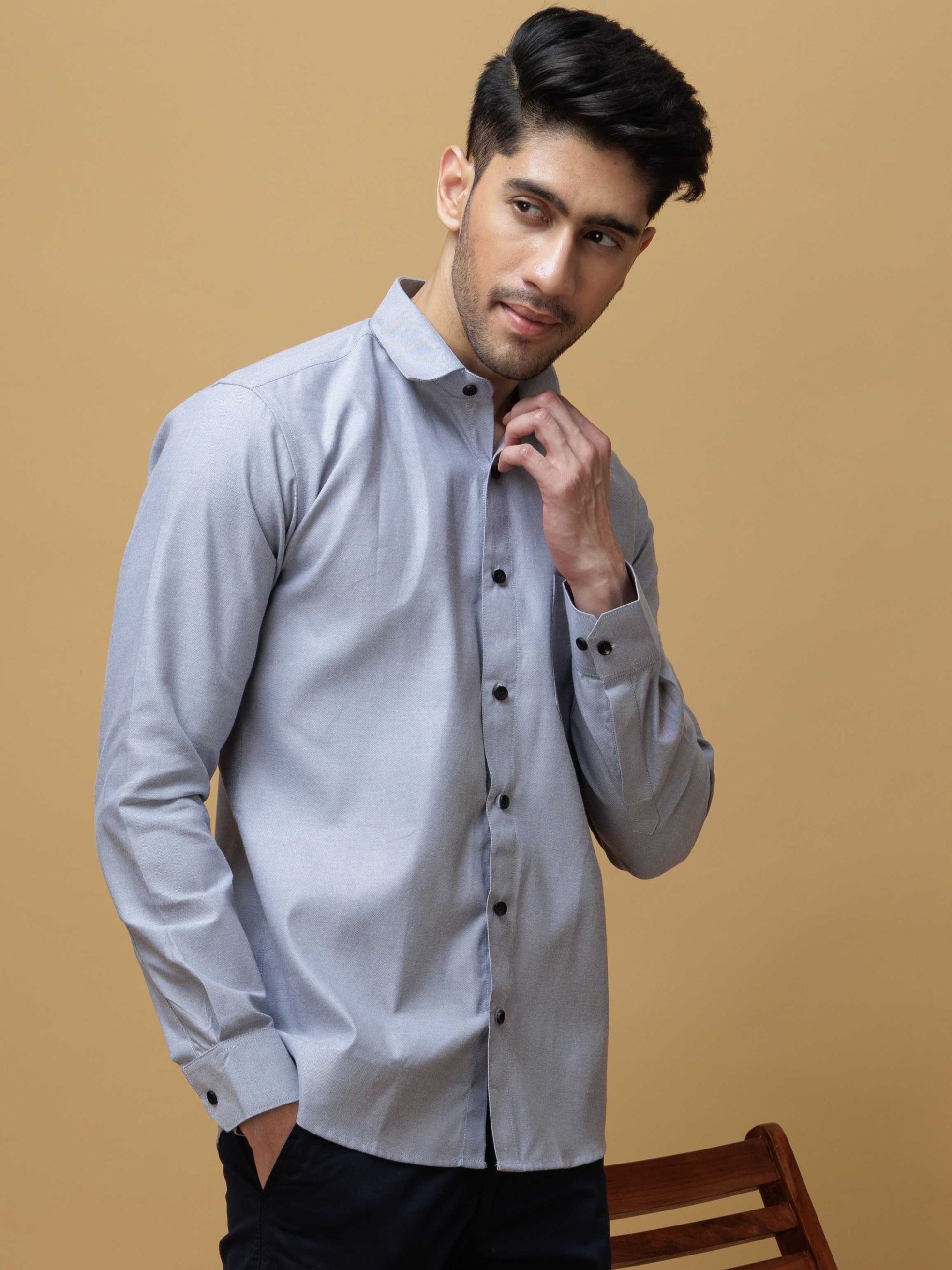 FORMAL GREY PLAIN OXFORD PREMIUM COTTON CASUAL SHIRT FOR MEN'S