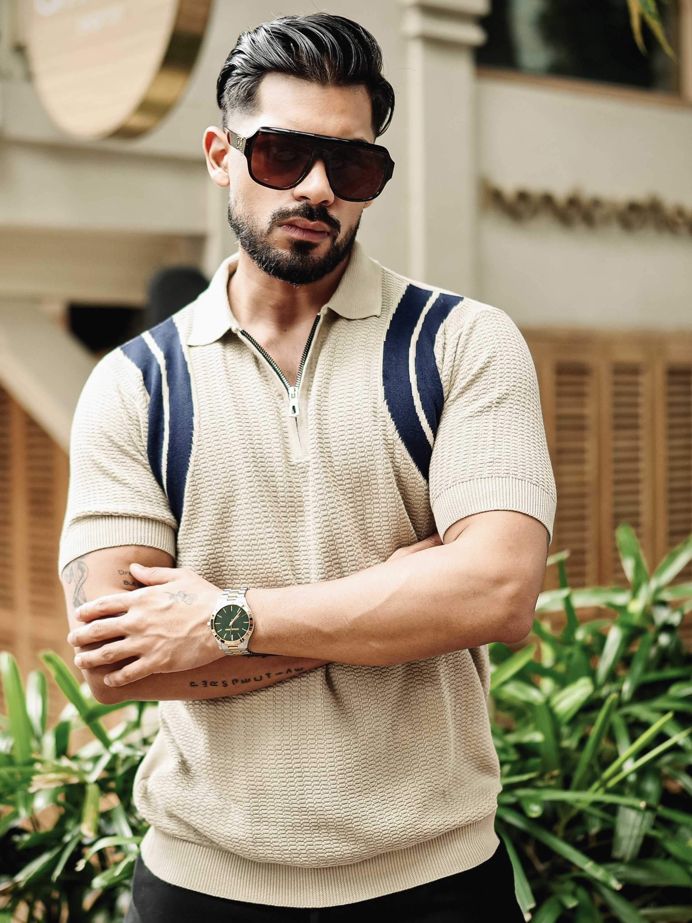 FOOMER CREAM HALF SLEEVE KNITTED TSHIRT FOR MEN'S