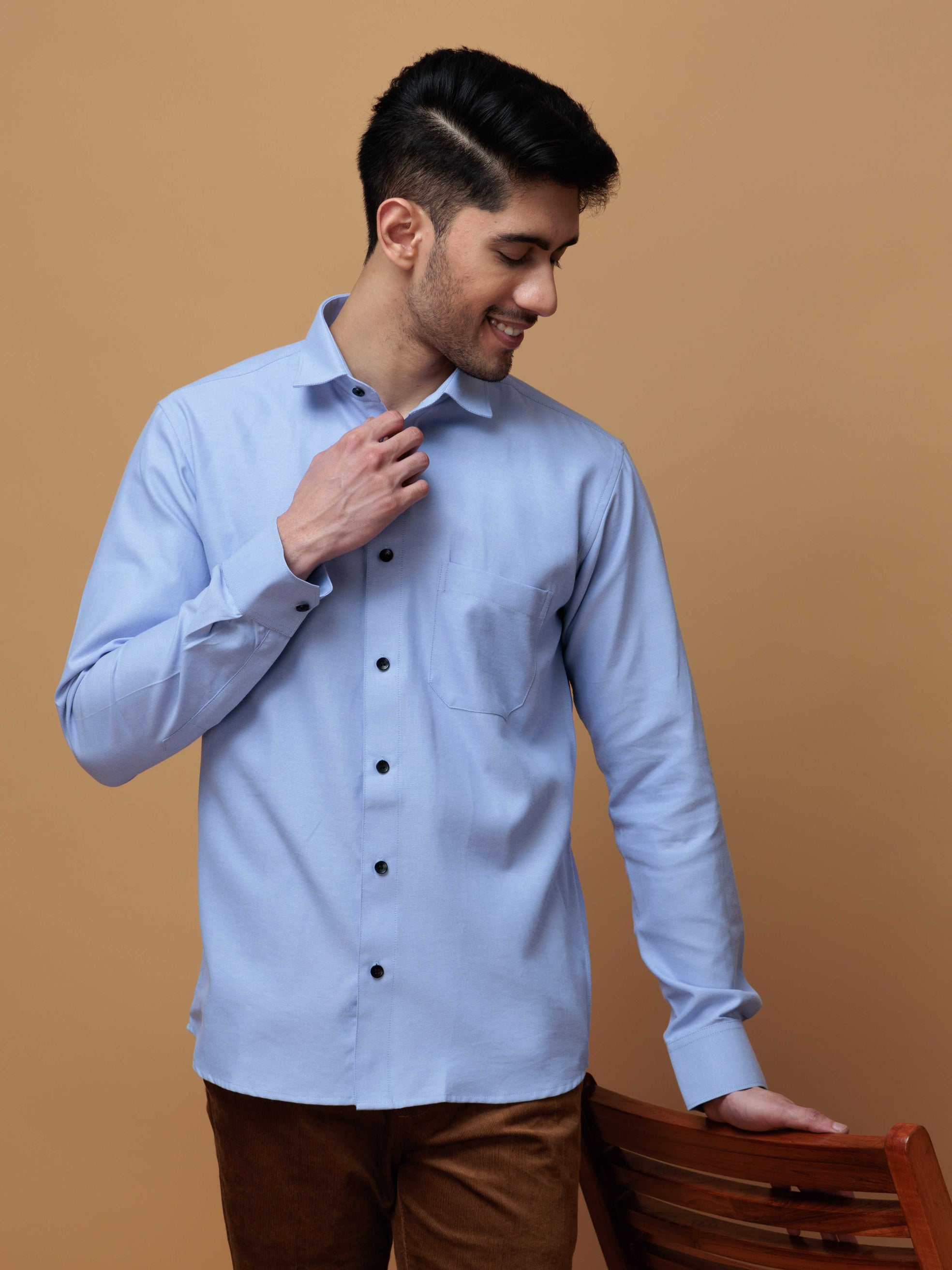 FORMAL SKY BLUE PLAIN OXFORD COTTON CASUAL SHIRT FOR MEN'S