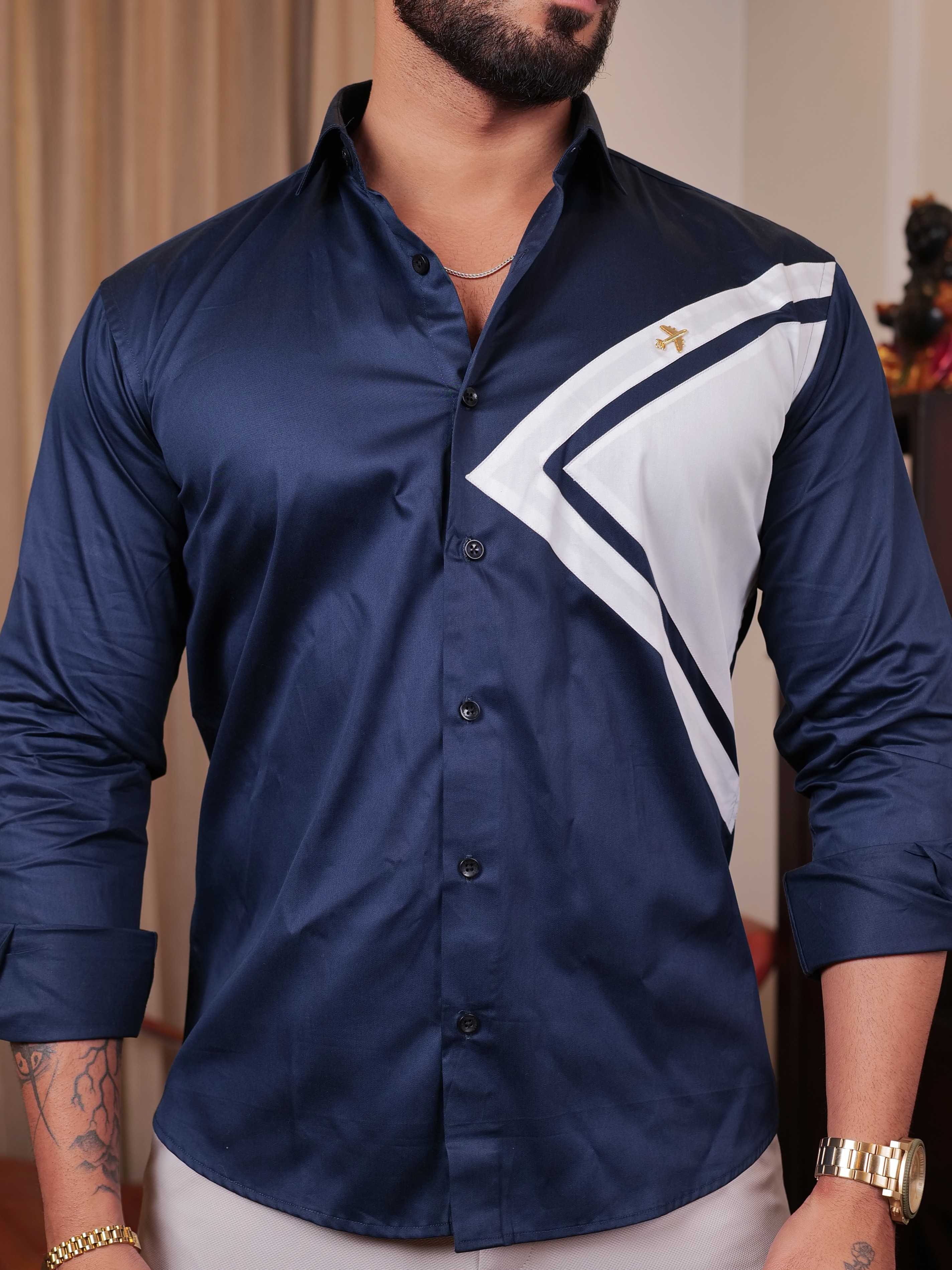 FOOMER NAVY CUT N SEW DESIGNER SHIRT FOR MEN&#39;S