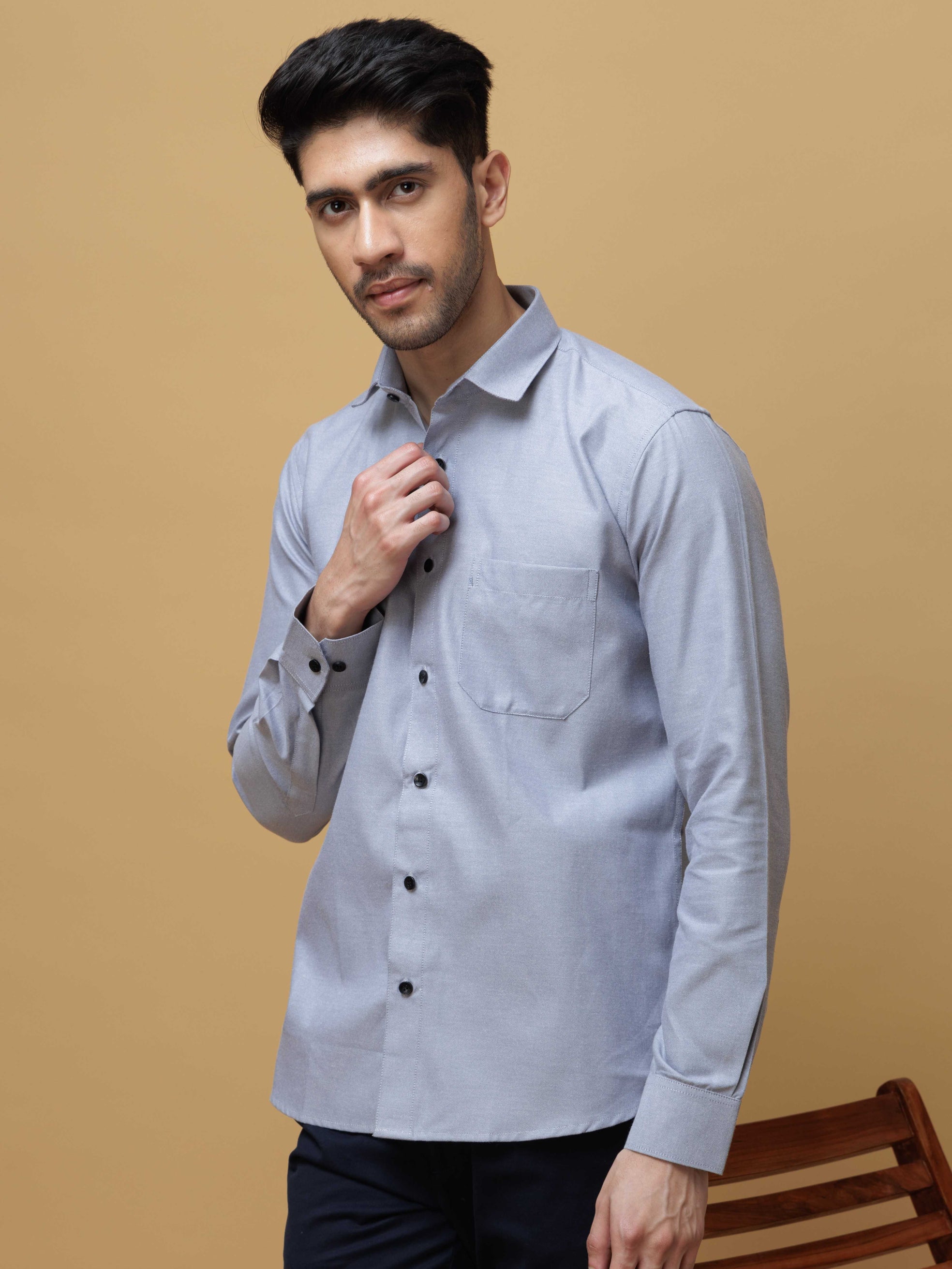 FORMAL GREY PLAIN OXFORD PREMIUM COTTON CASUAL SHIRT FOR MEN'S