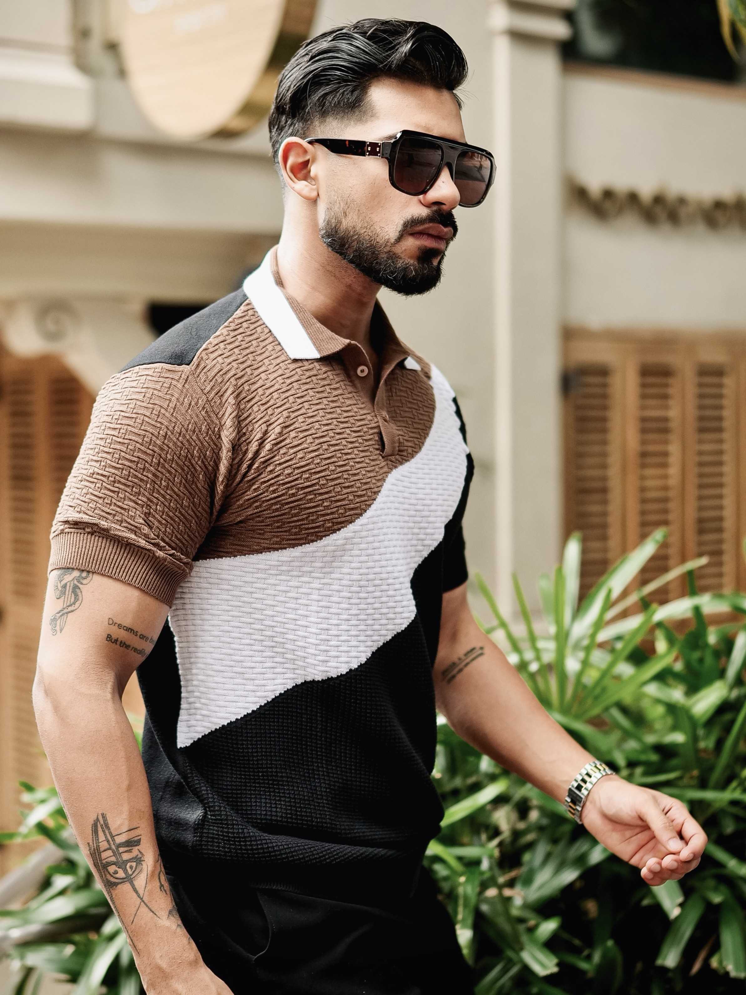 FOOMER BROWN HALF SLEEVE KNITTED TSHIRT FOR MEN'S