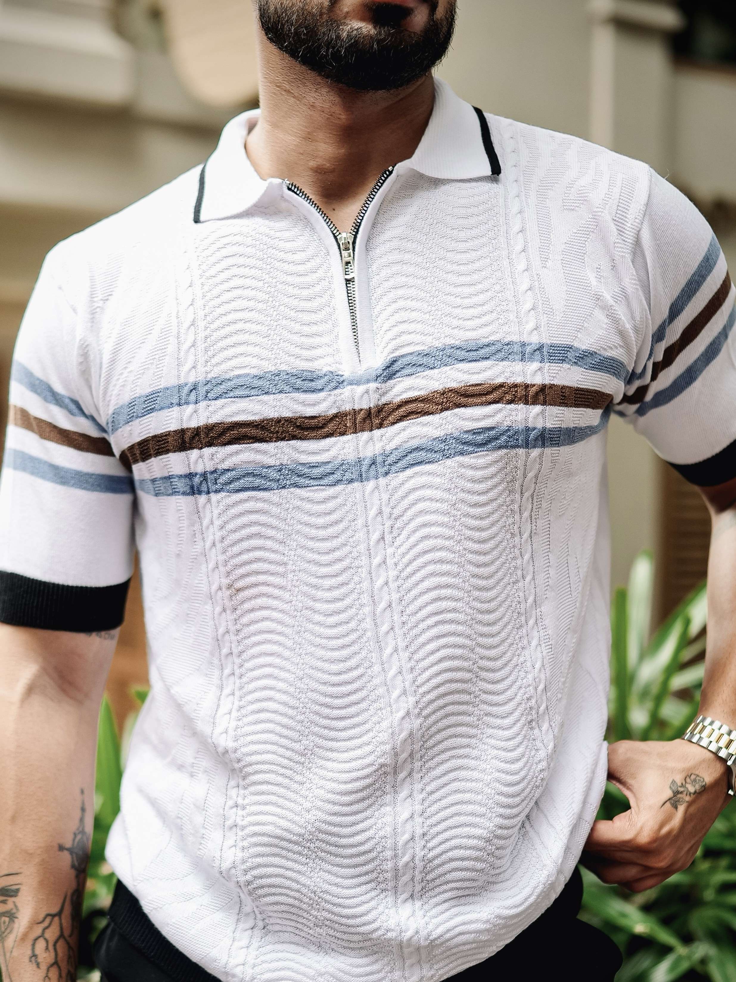 FOOMER WHITE HALF SLEEVE KNITTED TSHIRT FOR MEN'S
