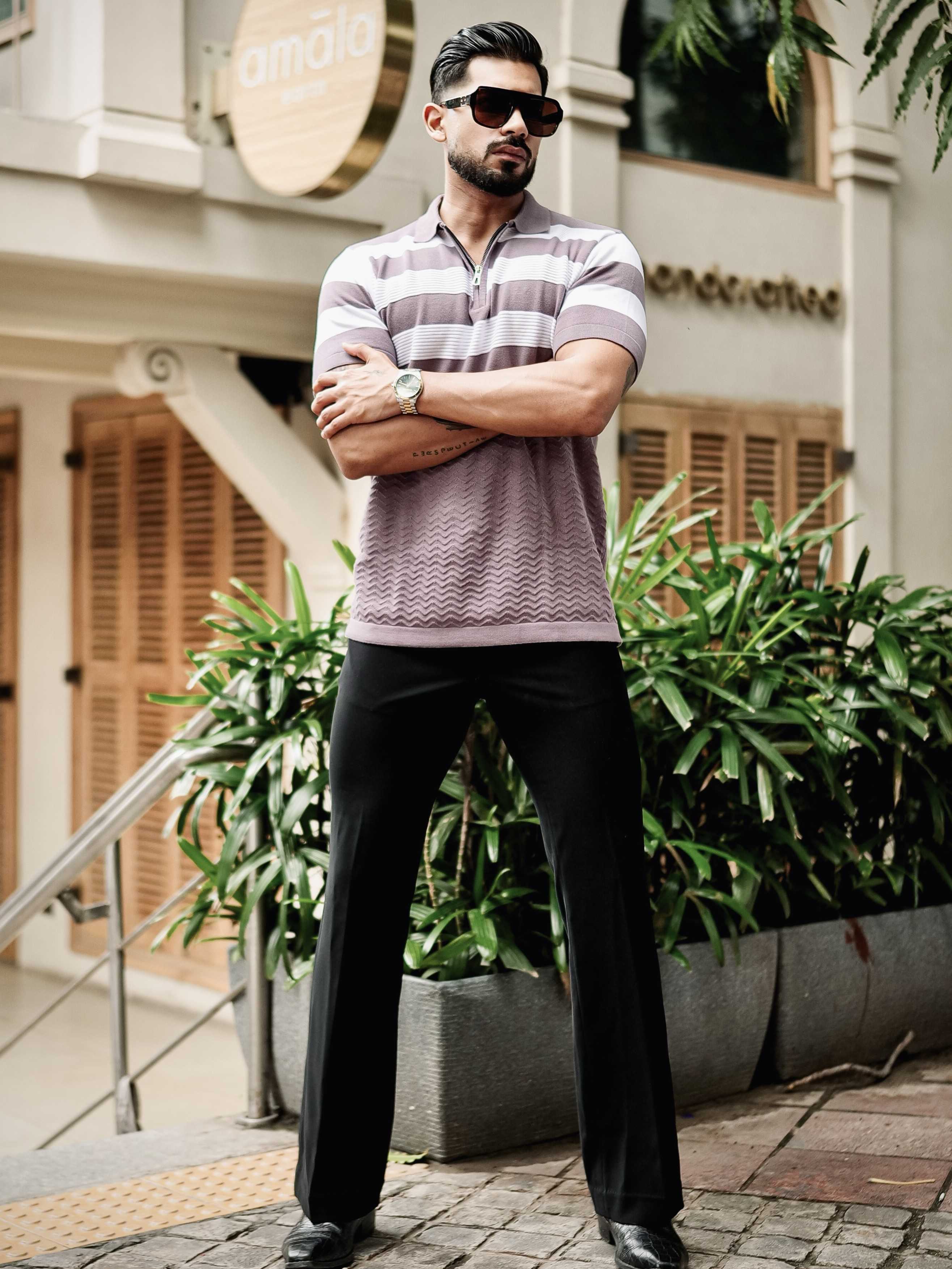 FOOMER PURPLE HALF SLEEVE KNITTED TSHIRT FOR MEN'S