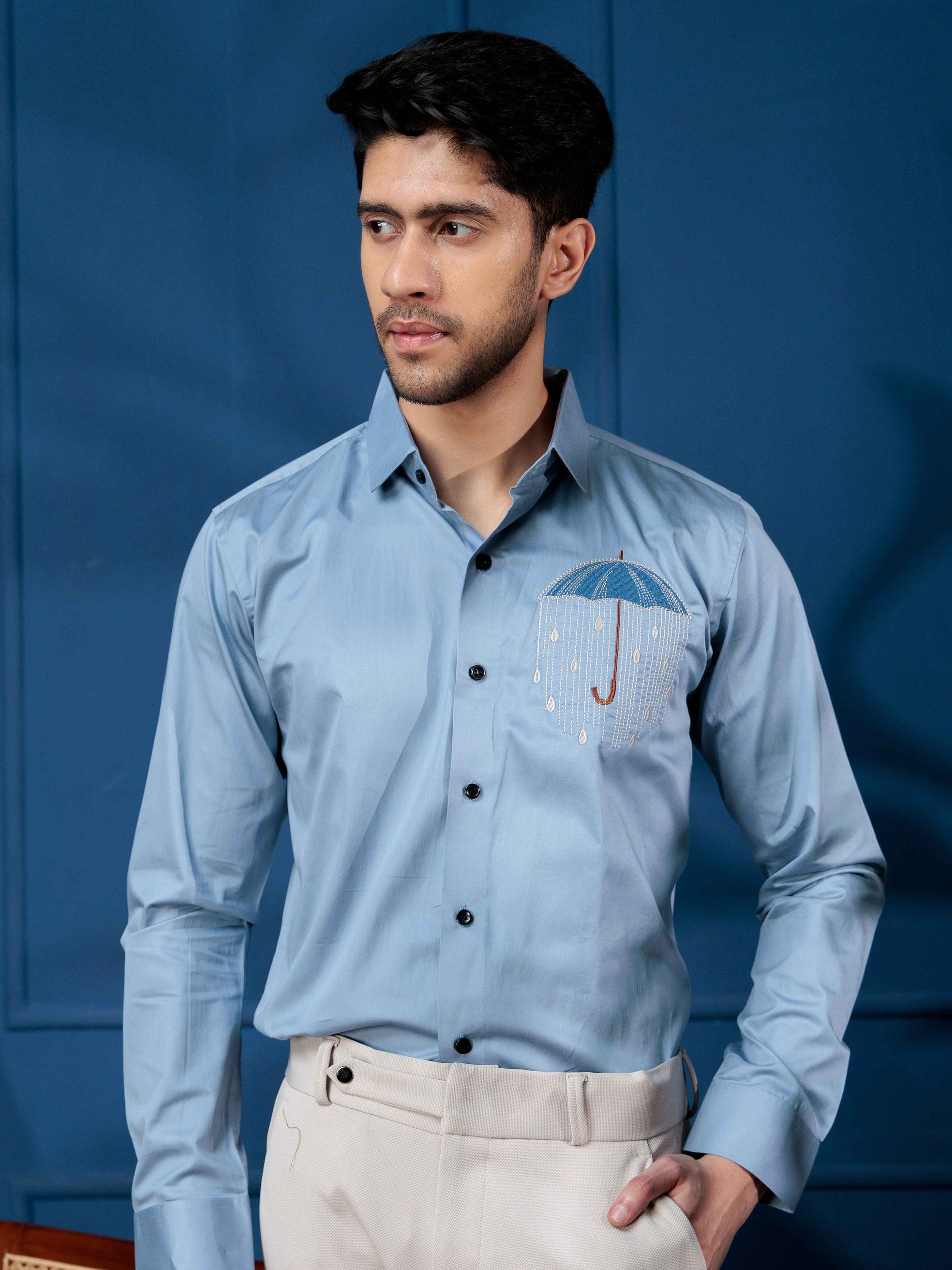 FOOMER SKY UMBRELLA EMBROIDERED PREMIUM SHIRT FOR MEN