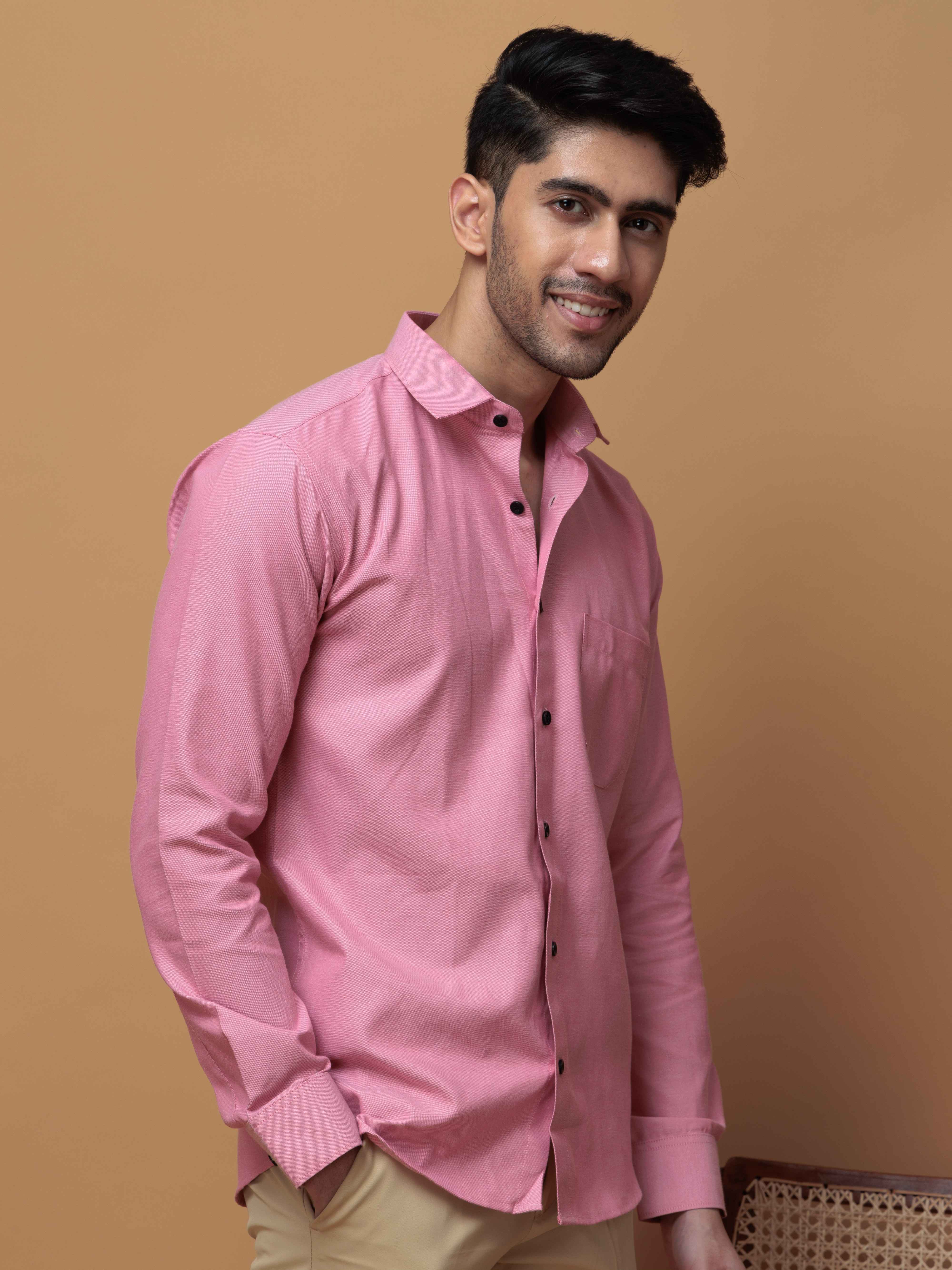 FORMAL PINK PLAIN OXFORD COTTON CASUAL SHIRT FOR MEN&#39;S