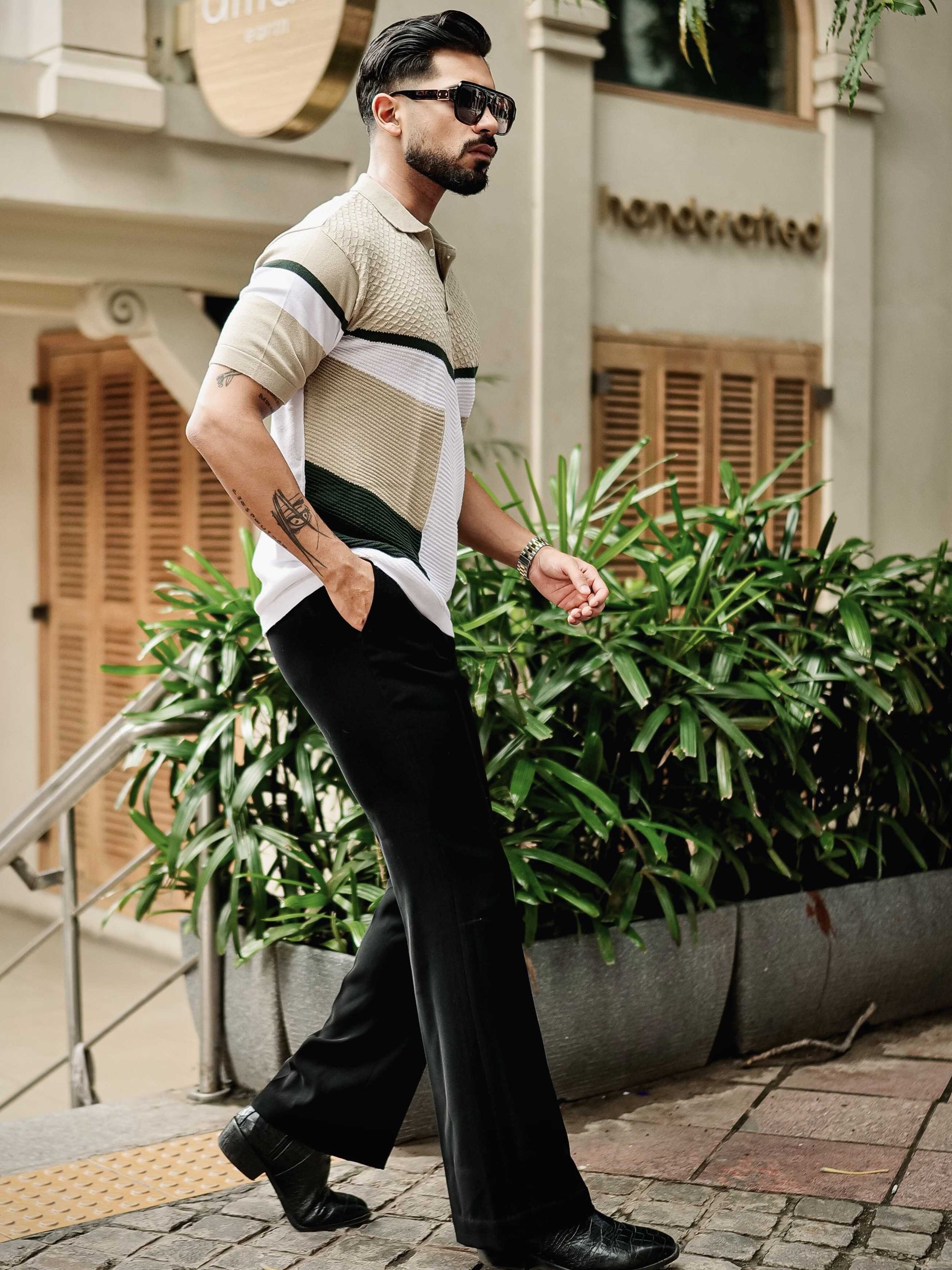 FOOMER CREAM HALF SLEEVE KNITTED TSHIRT FOR MEN'S