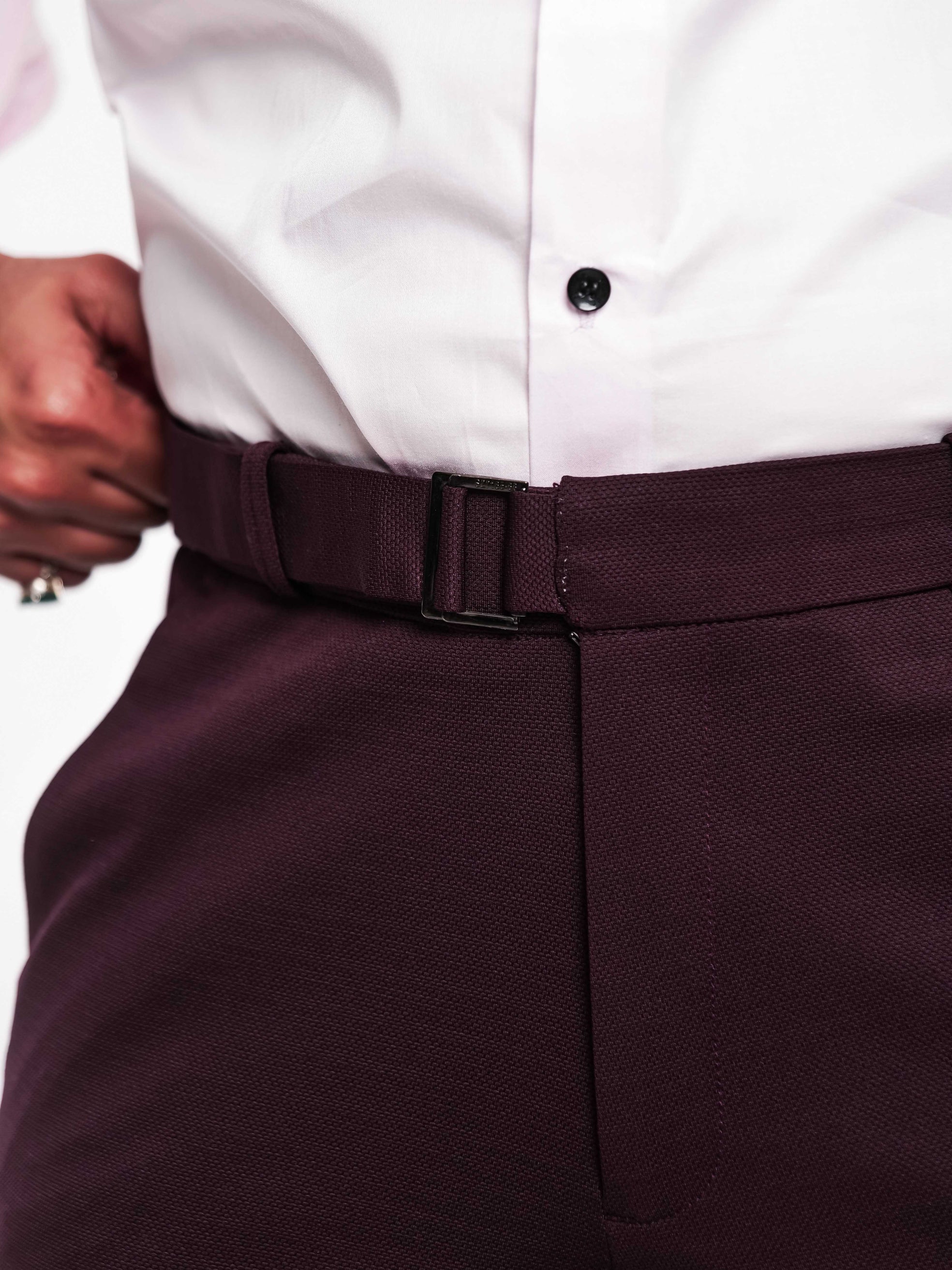 Foomer Dark Wine Sharp Fit Cotton Trouser For Men's