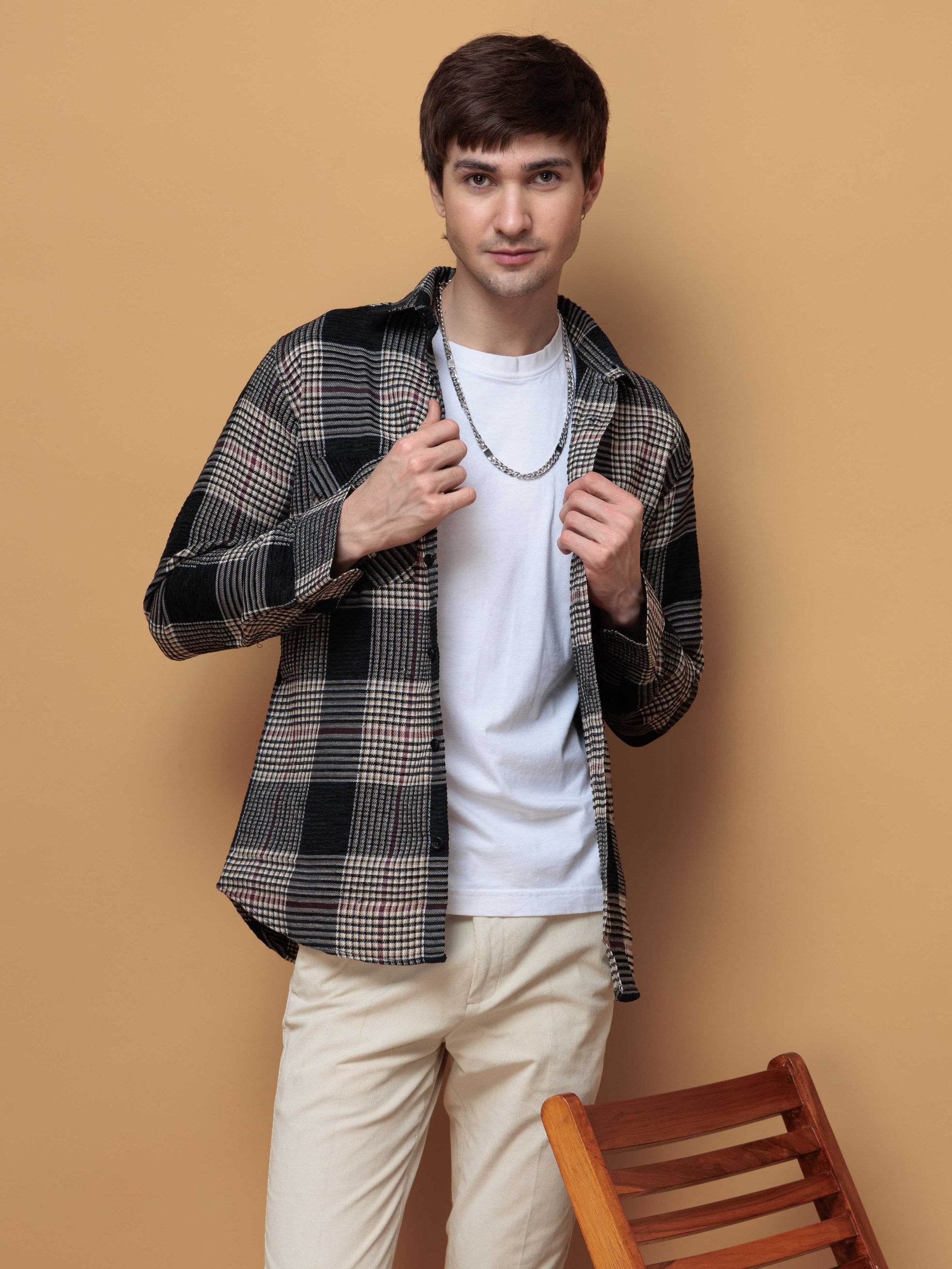 FOOMER BLACK GLEN CHECKED CASUAL SHIRT FOR MEN'S