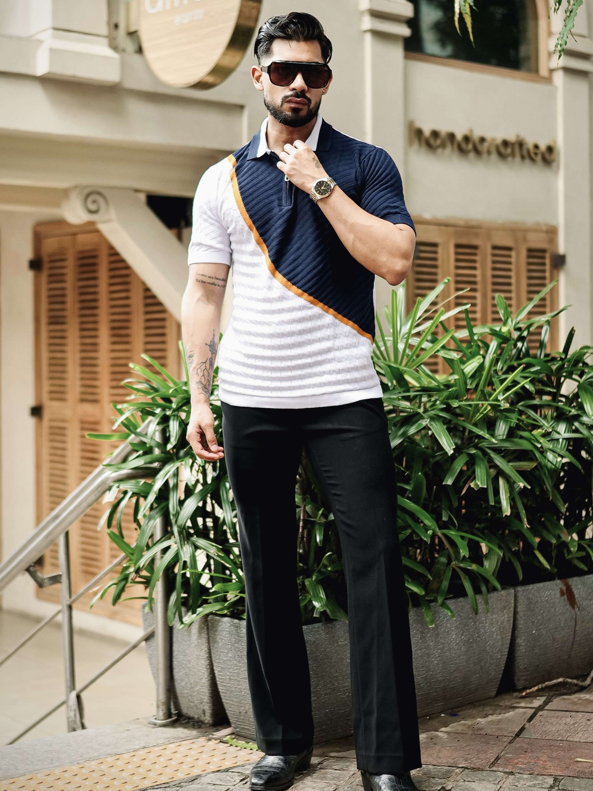 FOOMER NAVY HALF SLEEVE KNITTED TSHIRT FOR MEN'S