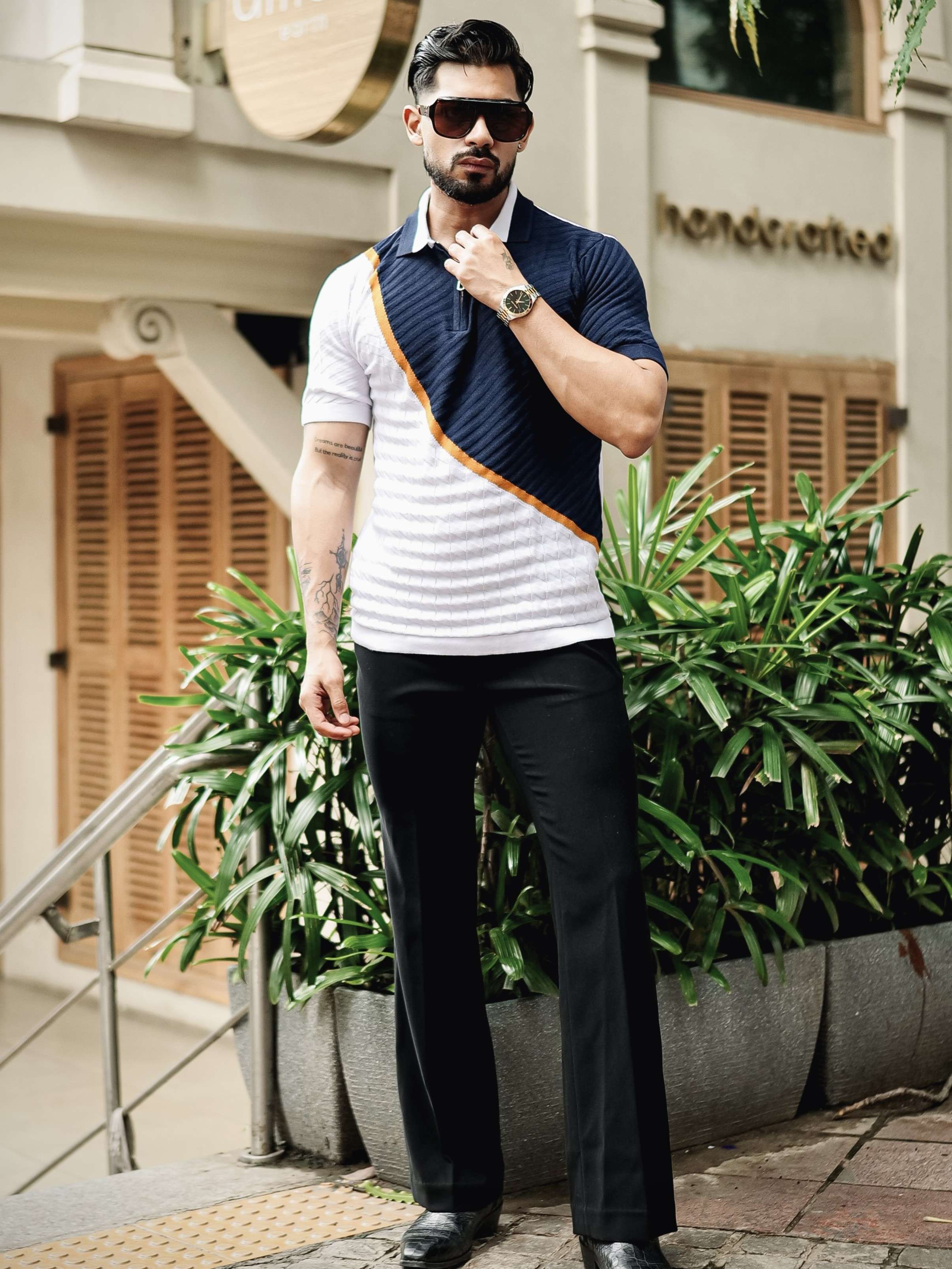 FOOMER NAVY HALF SLEEVE KNITTED TSHIRT FOR MEN'S