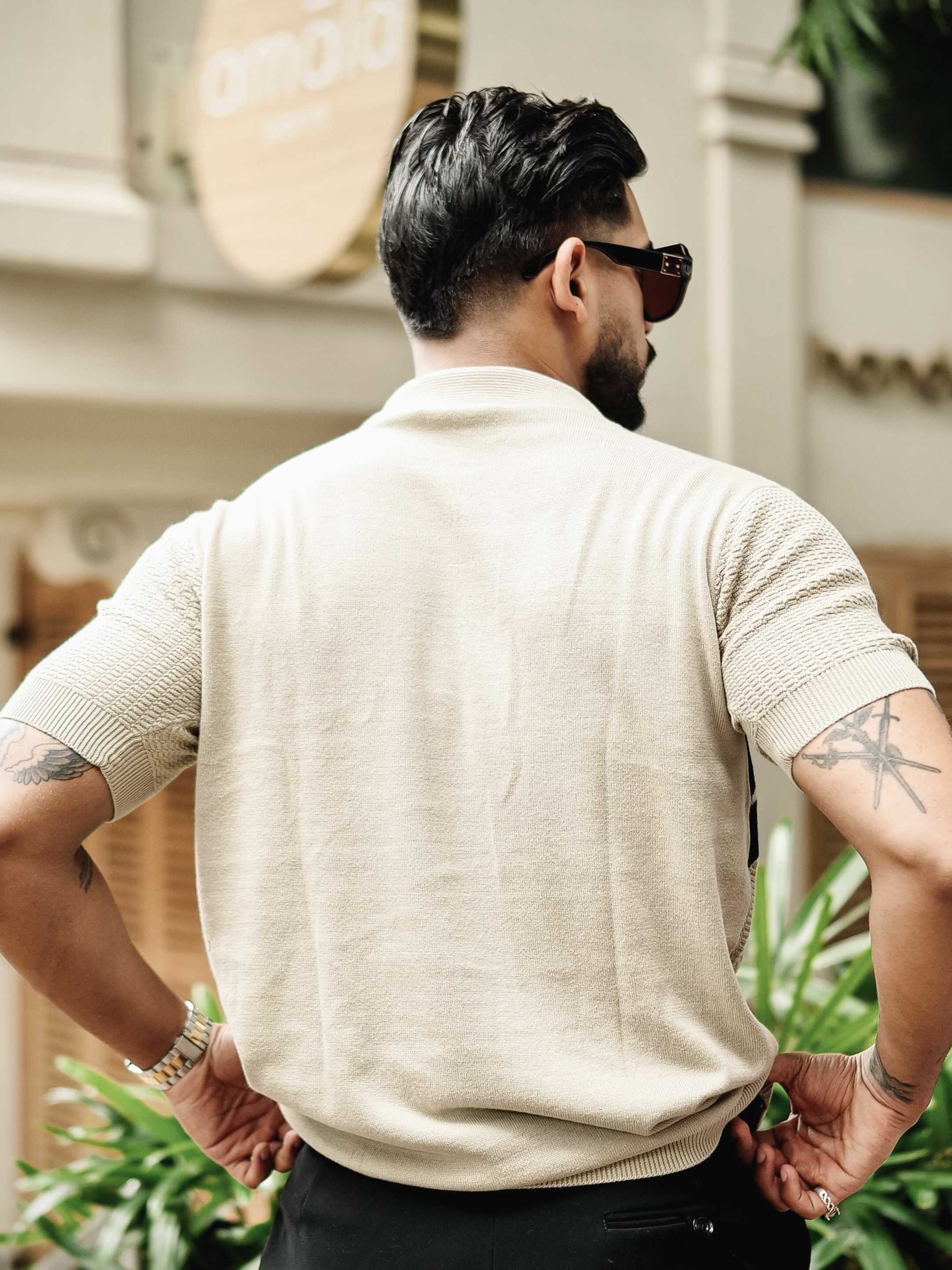 FOOMER CREAM HALF SLEEVE KNITTED TSHIRT FOR MEN'S