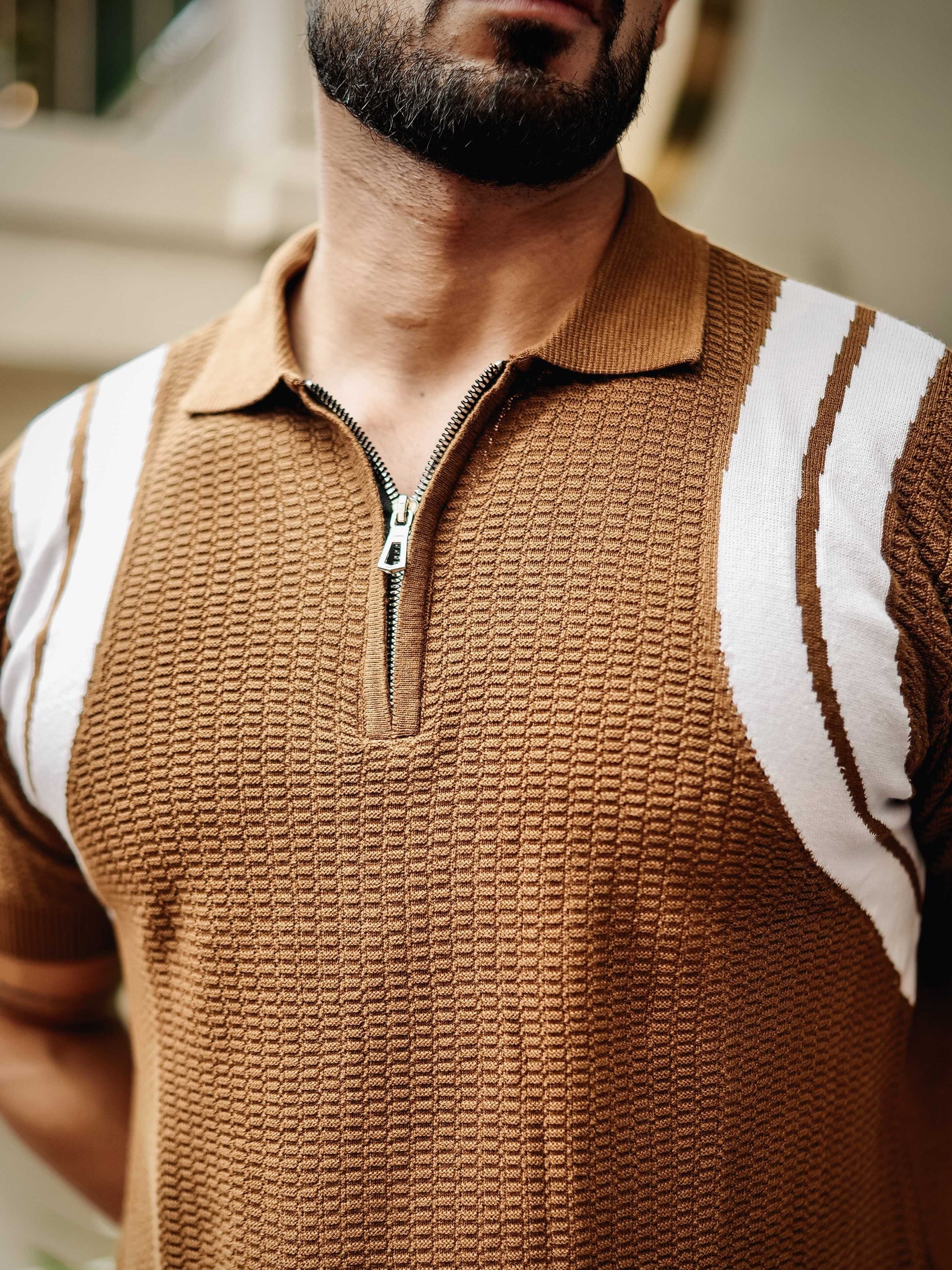 FOOMER BROWN HALF SLEEVE KNITTED TSHIRT FOR MEN'S